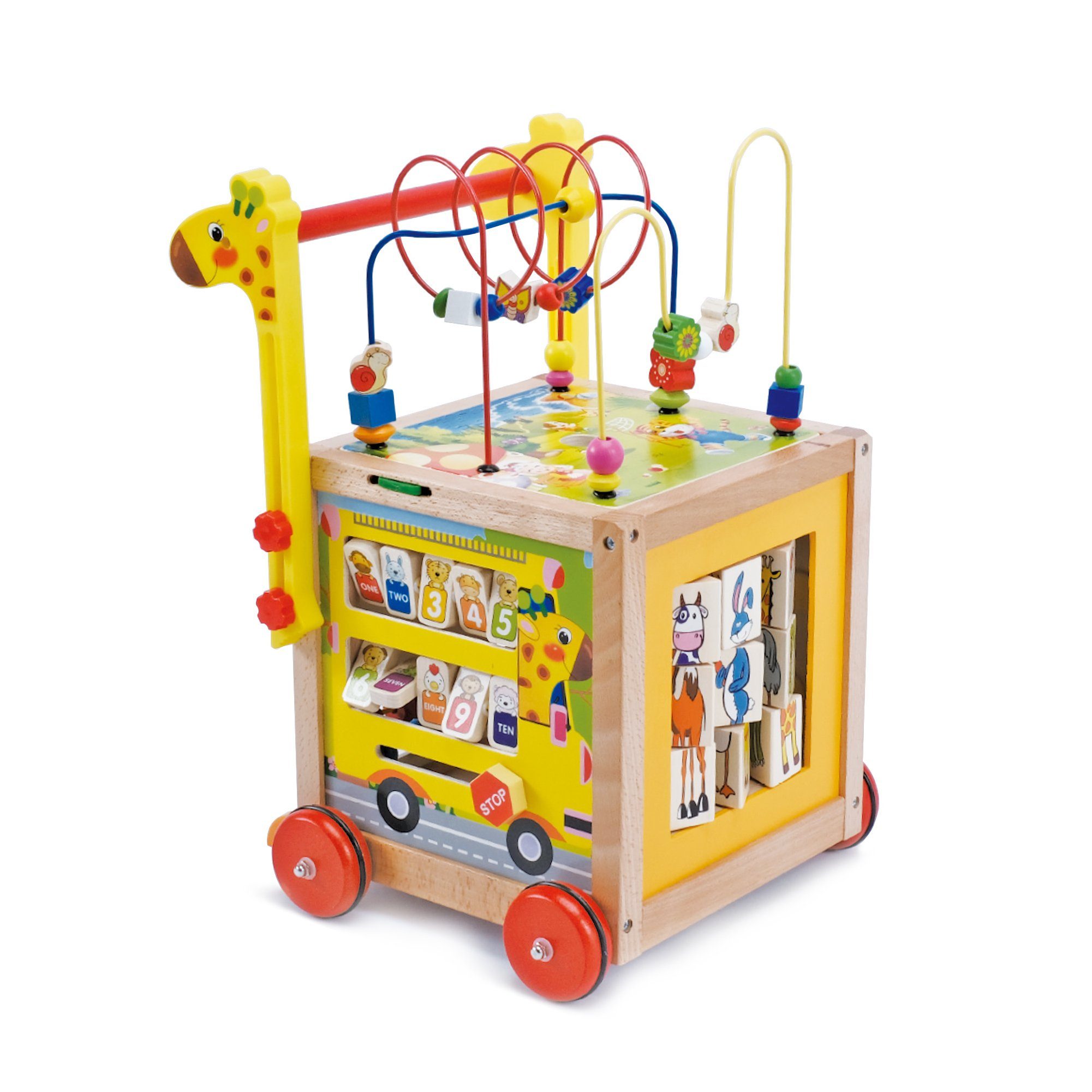 wuuhoo Lauflernwagen Fritzi höhenverstellbar aus Zahlen Holz und Puzzle und Babyspielzeug Lauflernhilfe, Uhr Lernlaufwagen Rädern mit gummierten Kinder mit für I
