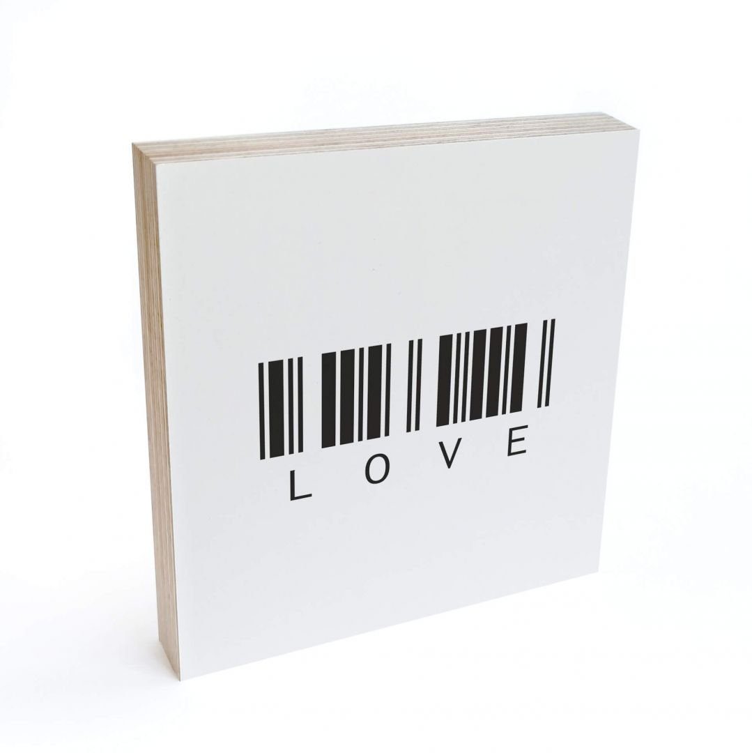 K&L Wall Art Holzbild Tischdeko Barcode Love Holz Wohnzimmer Buchstaben Deko, Fensterbank Schild modern, Wohnzimmer Holzschilder zum Aufstellen, Boho Deko aus Holz