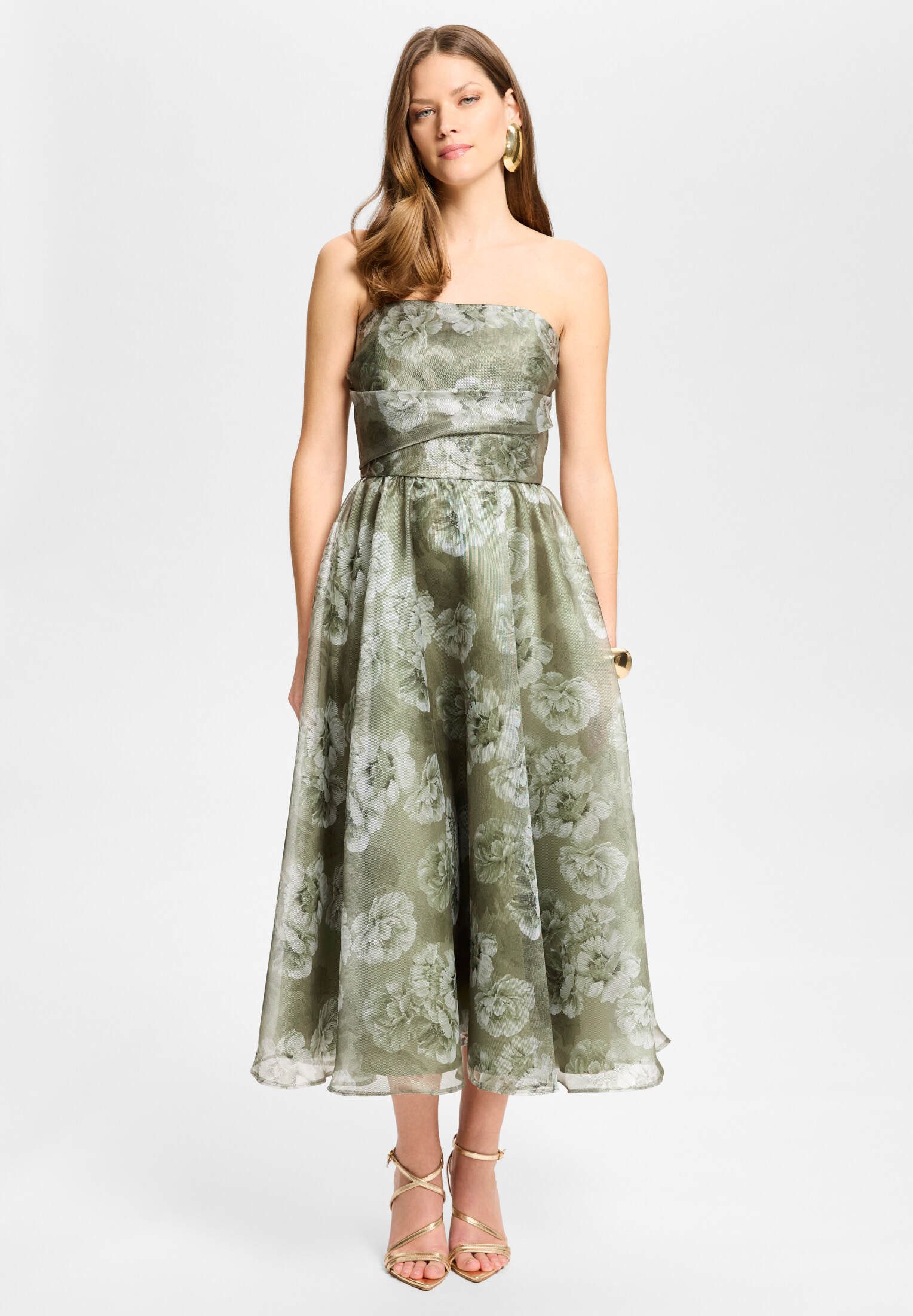 SWING Cocktailkleid - Korsage Kleid aus bedrucktem Organza Taillierter Schnitt mit Rock in A-Linie