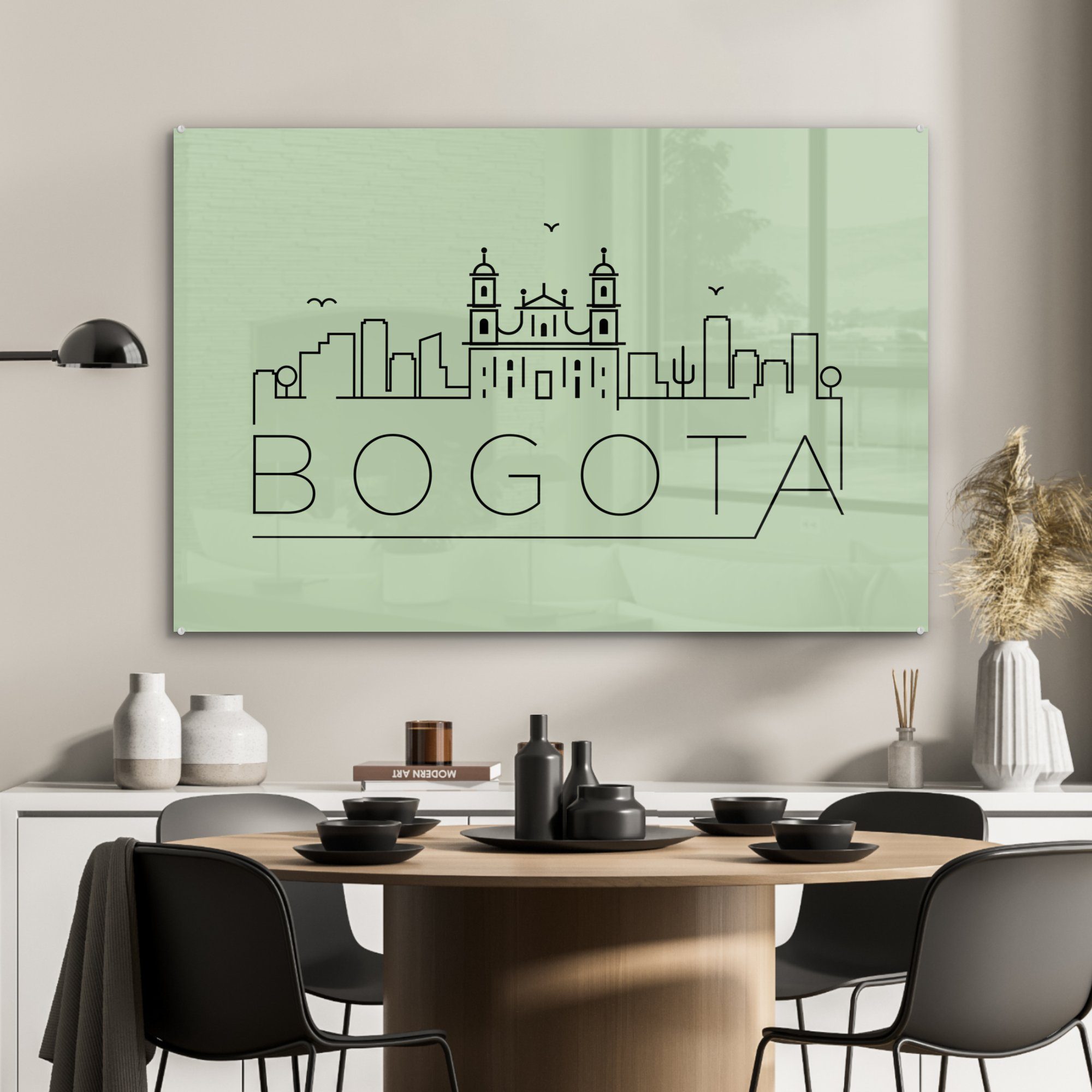 & Schlafzimmer Skyline Acrylglasbild St), "Bogota" Acrylglasbilder (1 MuchoWow Wohnzimmer grün,