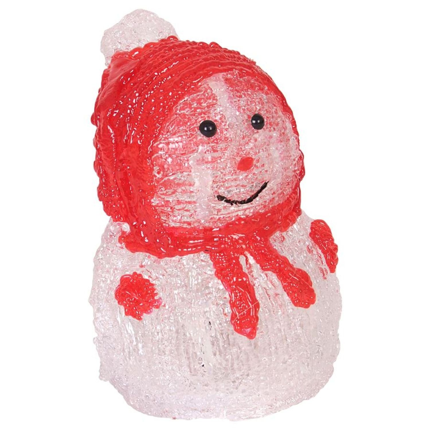 BURI Dekofigur LED-Acryl-Schneemann 16x11cm Weihnachtsdeko Winterdeko rot Weihnachtsfigur