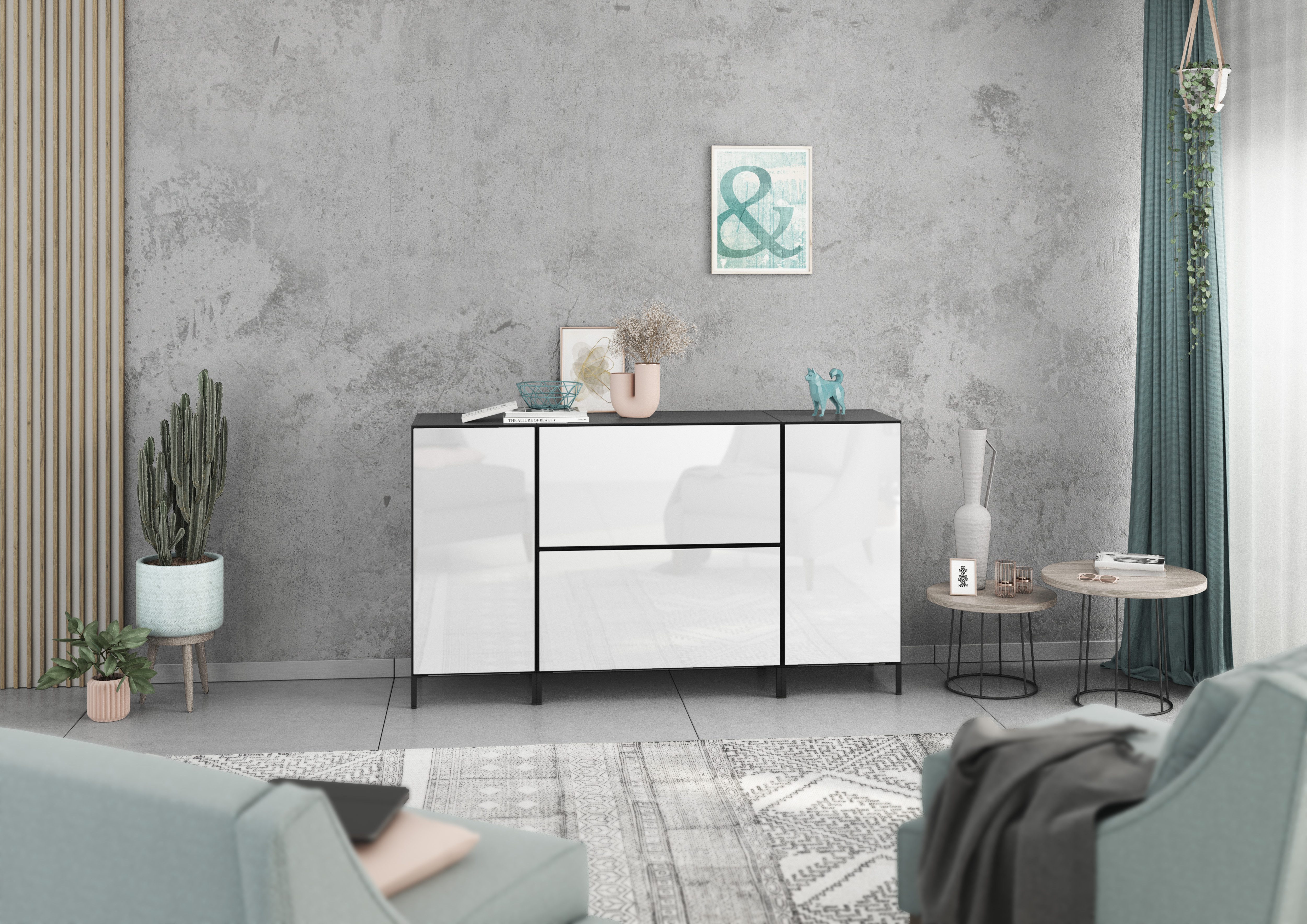 BMG Мебель Sideboard Modul+ (Sideboard Set 4 tlg., bestehend aus, 2x Schrank mit Tür, 2x Schrank mit Klappenfunktion), individuell kombinierbar, mit Sofclose-Funktion, Made in Germany