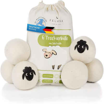 Feluna Wäschekugel Öko Trocknerbälle für Wäschetrockner (6er Set), Biologischer Weichspüler aus 100% Schaf-Wolle