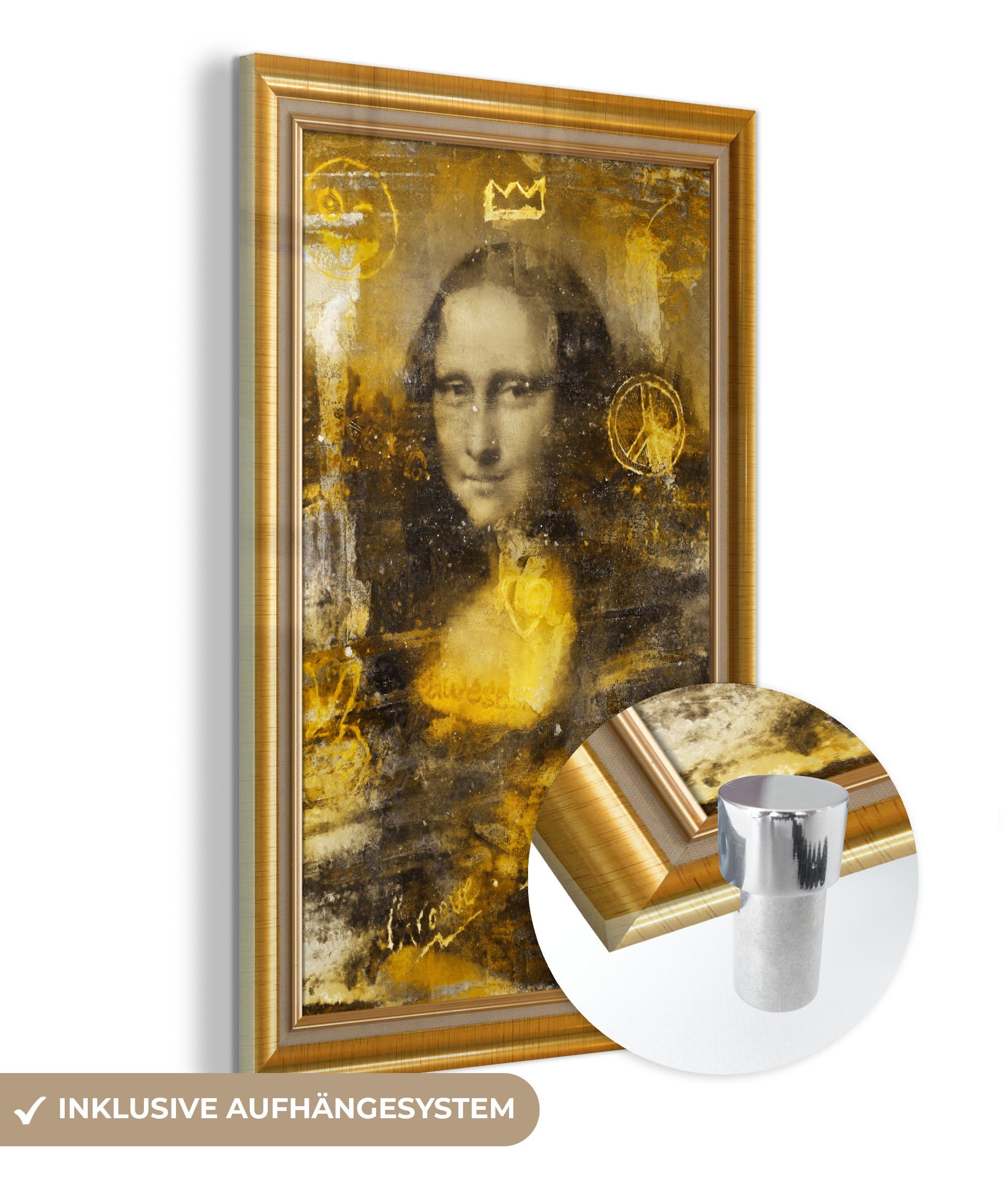 MuchoWow Acrylglasbild Mona Lisa - Da Vinci - Liste - Gold, (1 St), Glasbilder - Bilder auf Glas Wandbild - Foto auf Glas - Wanddekoration | Bilder