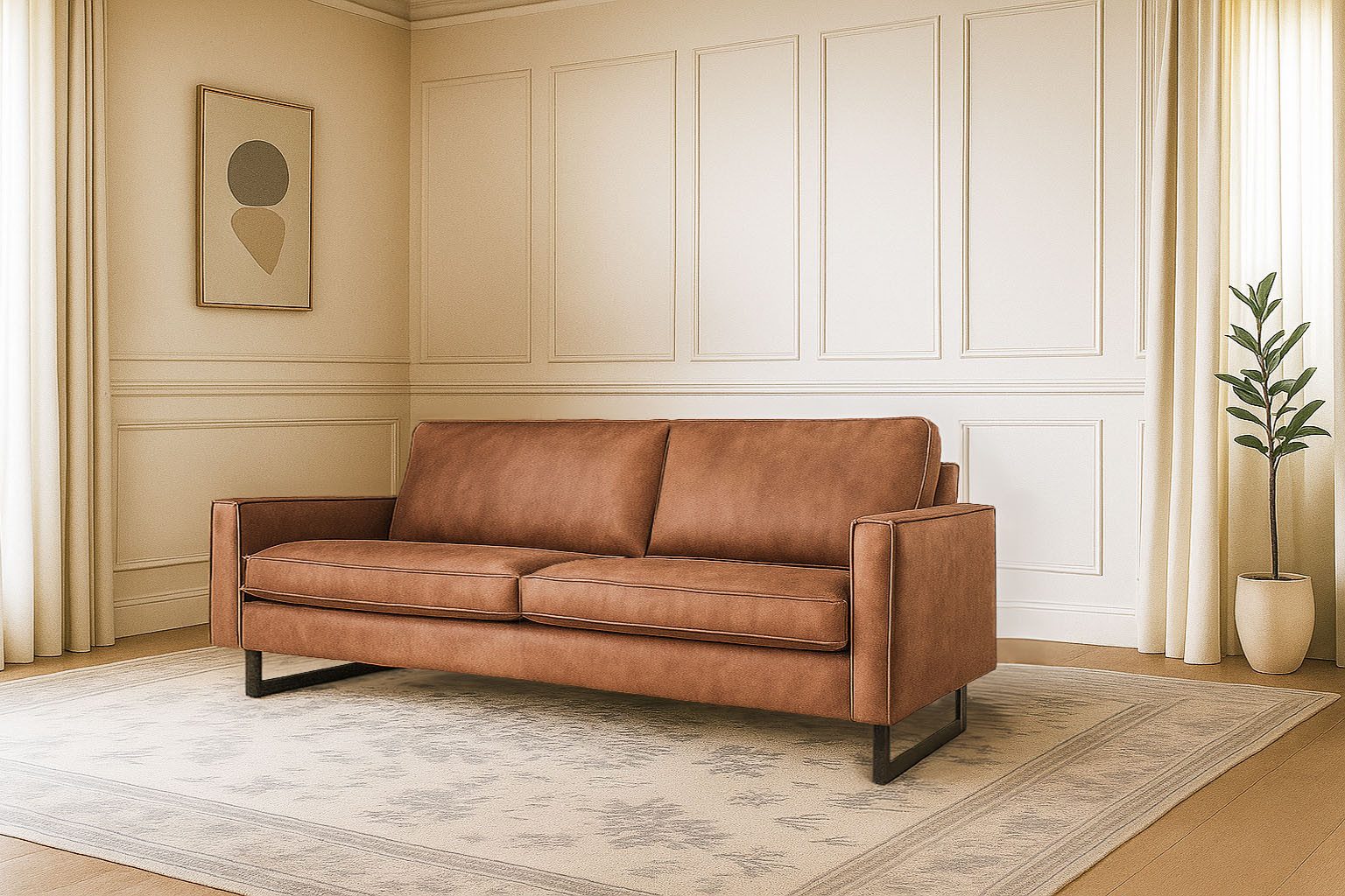 Places of Style 3-Sitzer Maxi-Ausführung Pinto, 236 cm, Cord, Chenille, Lederoptik, mit Keder, schwarze Metallfüße, Wellenunterfederung