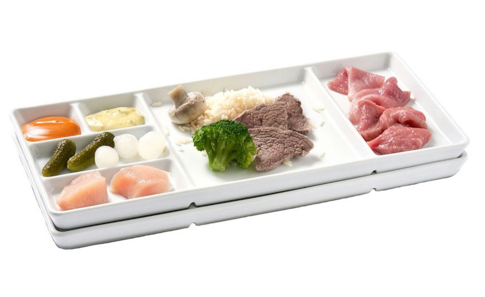 Betty Bossi Servierplatte Gourmet-Teller mit Fächern für Fondue, Raclette, Sushi, BBQ, weiß, Porzellan, (Set, 2-tlg., 2 x Gourmet-Teller), Hochwertige Porzellanteller, perfekt für Weihnachten und Silvester