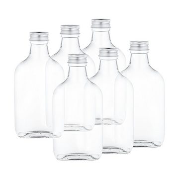 MamboCat Einmachglas 6er Set Taschenflasche 200 ml incl. Deckel PP 28 Silber Fläschchen, Glas