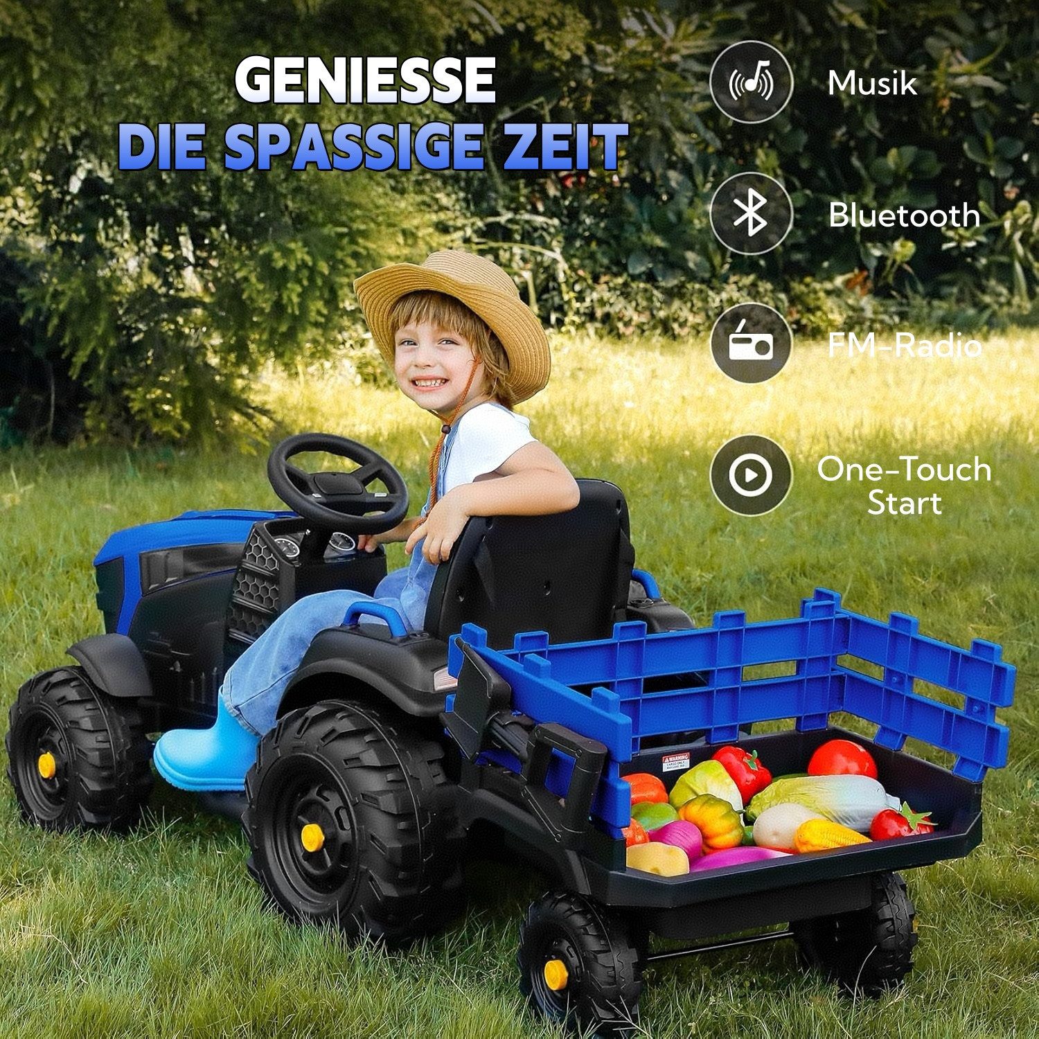 Dripex Elektro-Kindertraktor 24V 9AH Elektro Traktor mit Anhänger 400W Motor für Kinder, Kinderauto