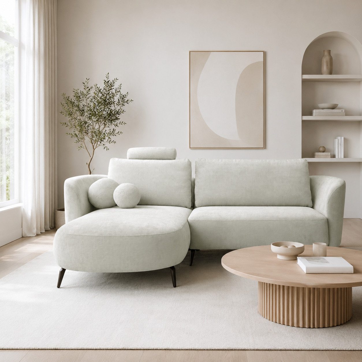 Goldstoff Ecksofa Zenit – L-Form Sofa mit Schlaffunktion, Stauraum & Designer-Look, Einzelsofa mit Schlaffunktion, Bettkasten, Relaxfunktion