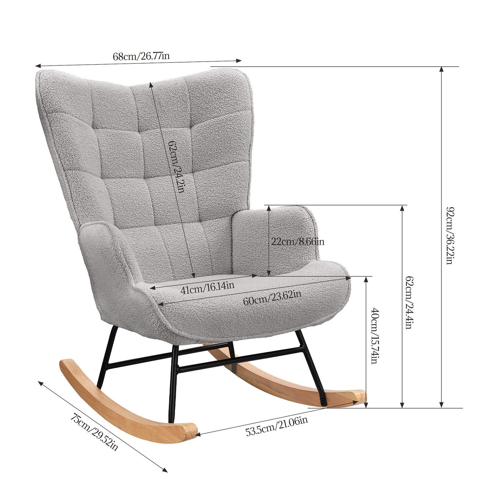 PXloue Schaukelstuhl Ergonomischer Schaukelstuhl mit Holzfüßen (1 St), Ergonomischer Schaukelstuhl mit Holzfüßen und bequemer Polsterung