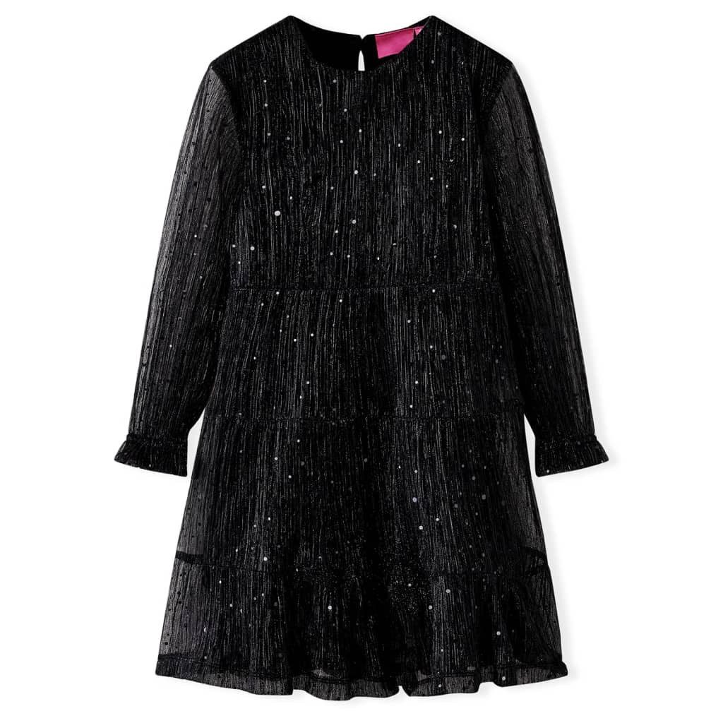 Druckkleid Kinderkleid mit Langen Ärmeln Schwarz 128