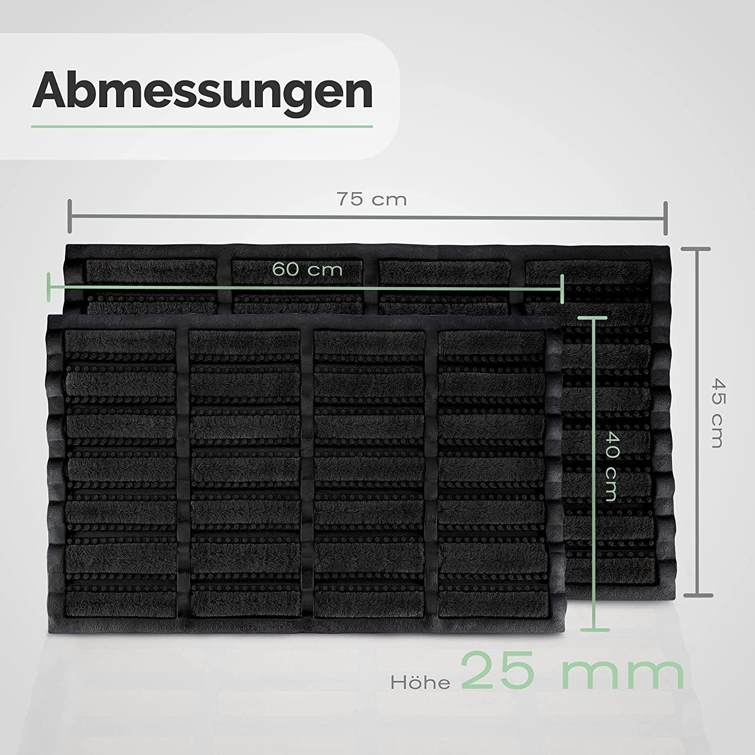 Fussmatte Wetterfest, für 25 Entrando, Gummi Rutschfest, Kokos Schwarz die und mm, aus Robust, Höhe: Haustür, Außen Rechteckig, Für Fußmatte