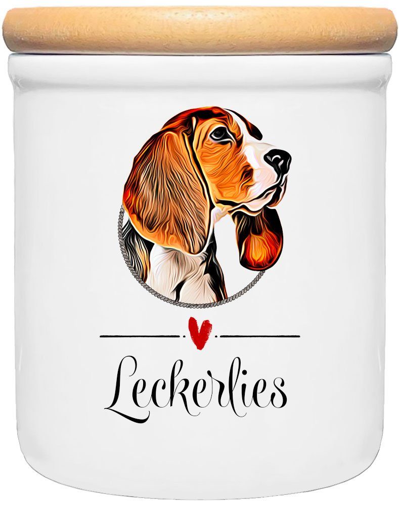 Cadouri Vorratsdose BEAGLE - Leckerlidose Hund - für Hundekekse, Keramik, (Leckerlidose mit Hunderasse, 2-tlg., 1x Keramikdose mit Holzdeckel), Hundekeksdose, handgefertigt in Deutschland, für Hundebesitzer, 400 ml