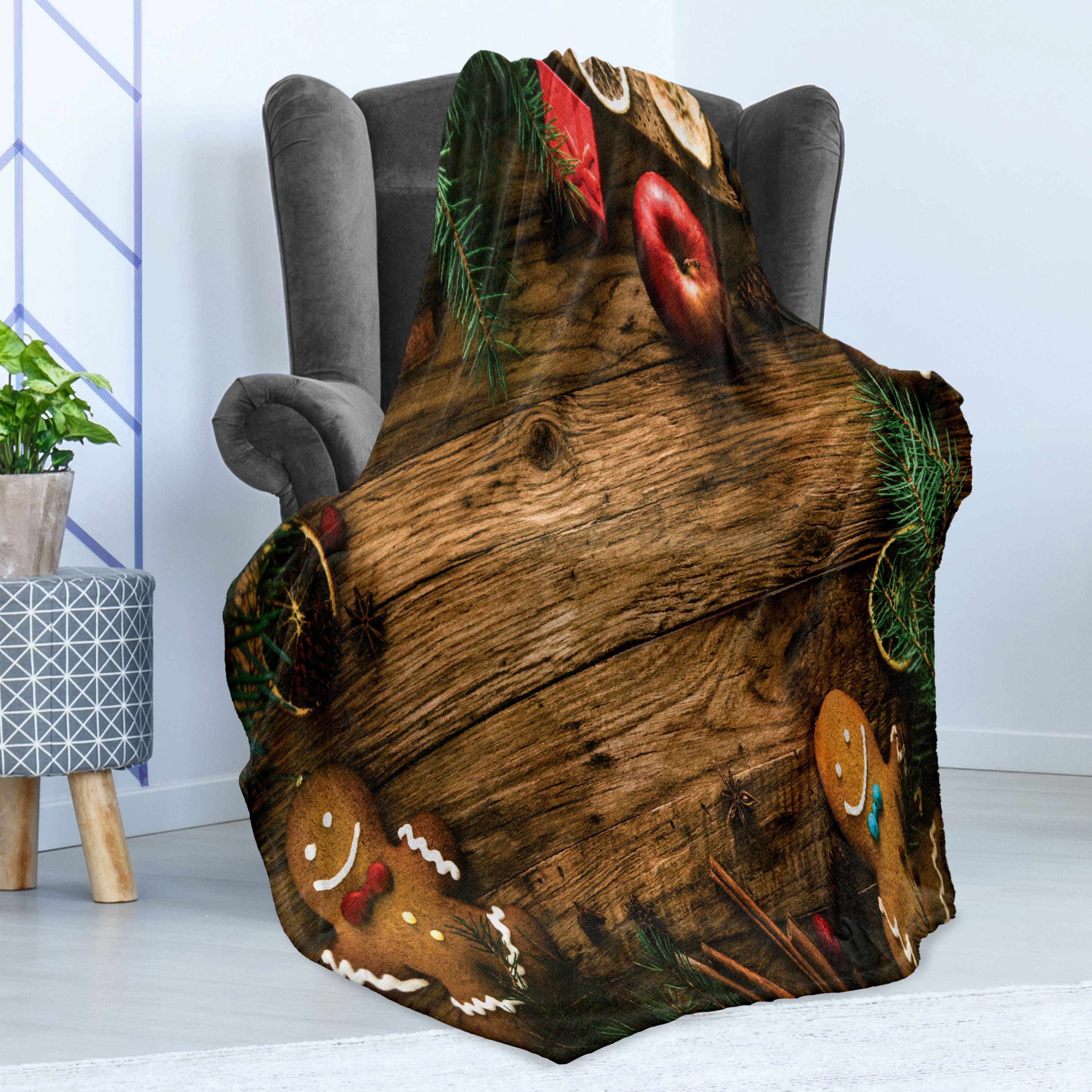 Wohndecke Gemütlicher Plüsch für den Innen- und Außenbereich, Abakuhaus, Weihnachten Rustic Lodge Holz