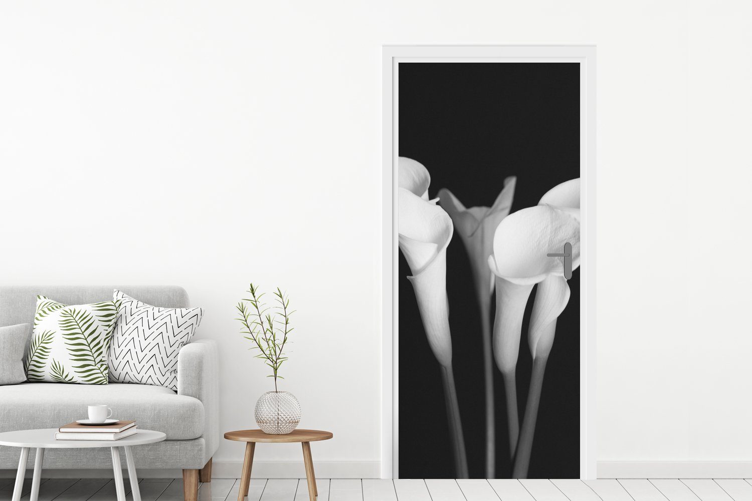 Nahaufnahme cm für von Calla-Lilien-Blüten auf Eine 75x205 Fototapete MuchoWow Tür, Hintergrund, Türtapete St), Türaufkleber, bedruckt, Matt, (1 schwarzem