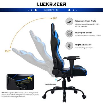 LUCKRACER Gaming-Stuhl Bürostuhl Gamer Ergonomischer Stuhl Einteiliger Stahlrahmen (Packung), 150KG Belastbar, mit Wippfunktion