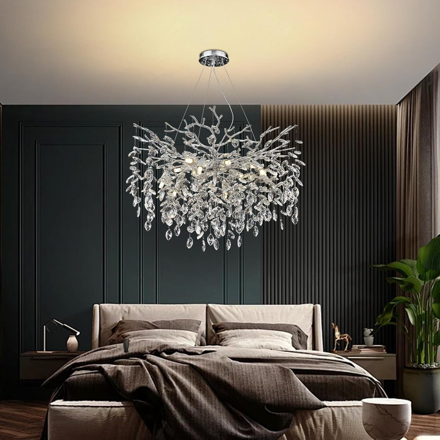 RRBEST Kronleuchter Modern Kronleuchter Kristall Leuchte, Luxus Kristall Pendelleuchte, Dimmbar Kristall Hängeleuchte, für Esszimmer, Wohnzimmer, Schlafzimmer