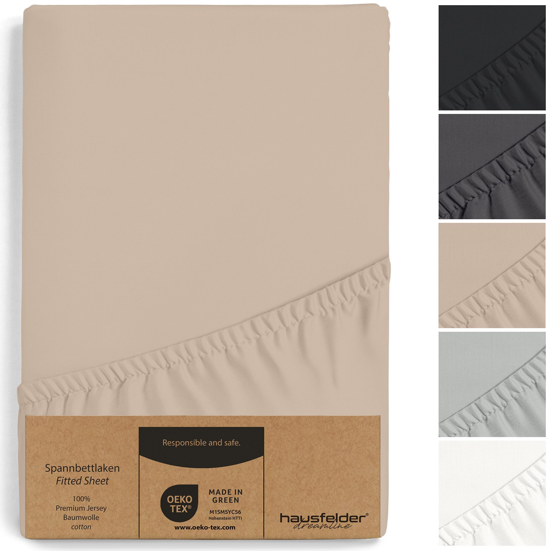 Hausfelder Spannbettlaken Topper Bettlaken 90/100x200 cm, bis 15 cm Matratzenhöhe, Beige, Jersey-Baumwolle, Gummizug: rundum, (1 Stück), verschiedene Farben und Größen