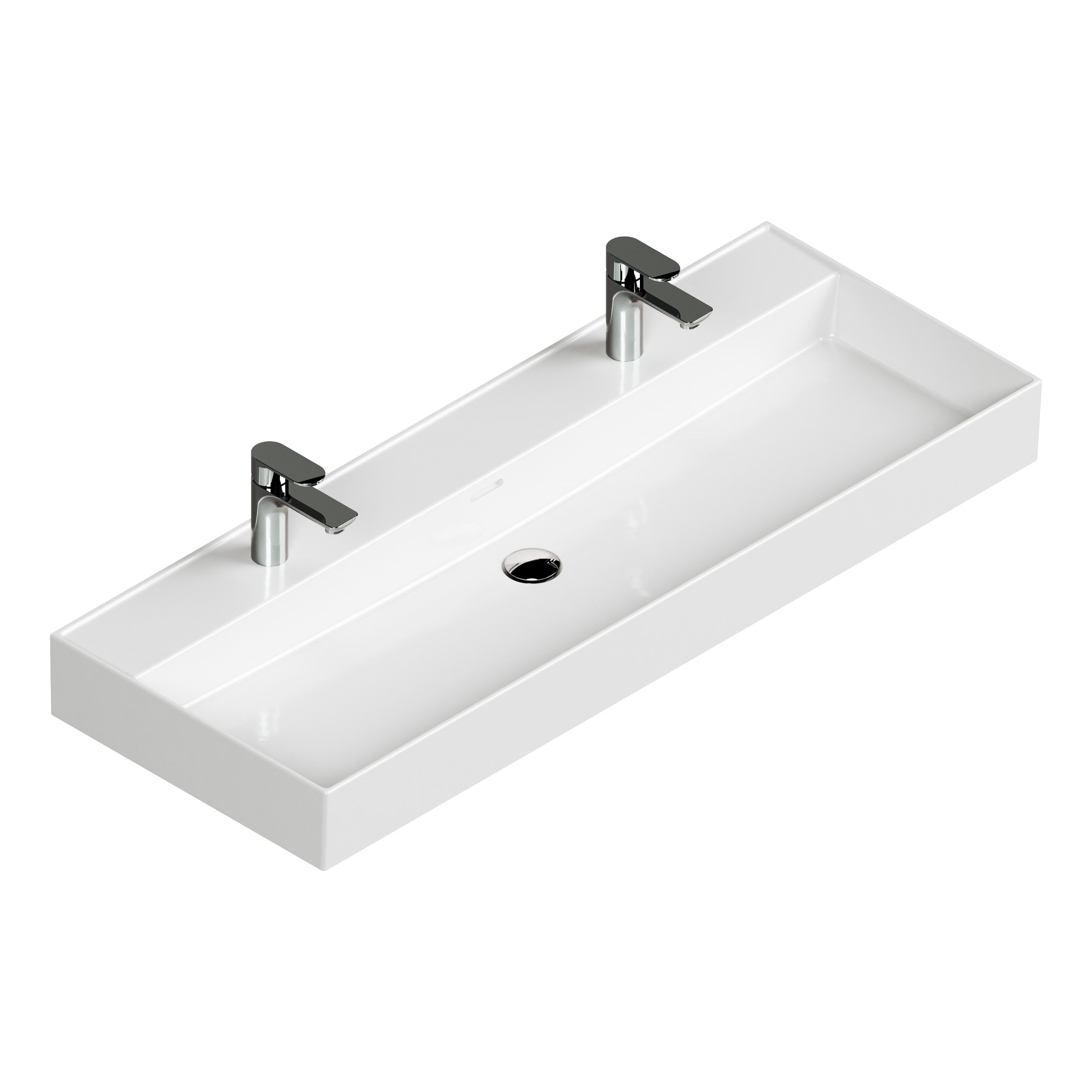 Aqua Bagno Waschbecken Doppwaschbecken 120cm weiß eckig Wandmontage Möbelwaschtisch