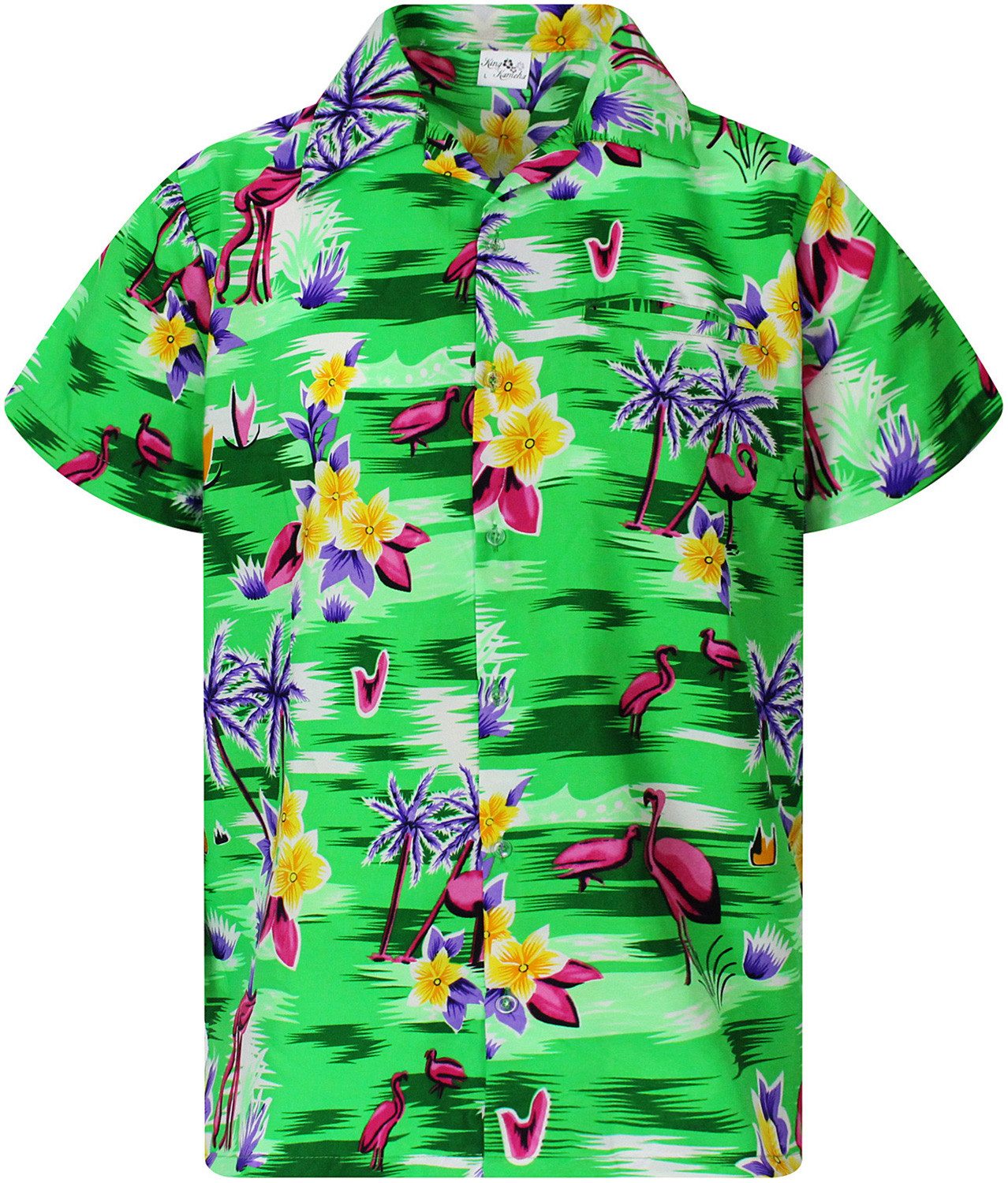 Hawaiihemd Flamingos Funky Hawaii-Hemd Herren Kurzarm Front-Tasche Stylish Unisex