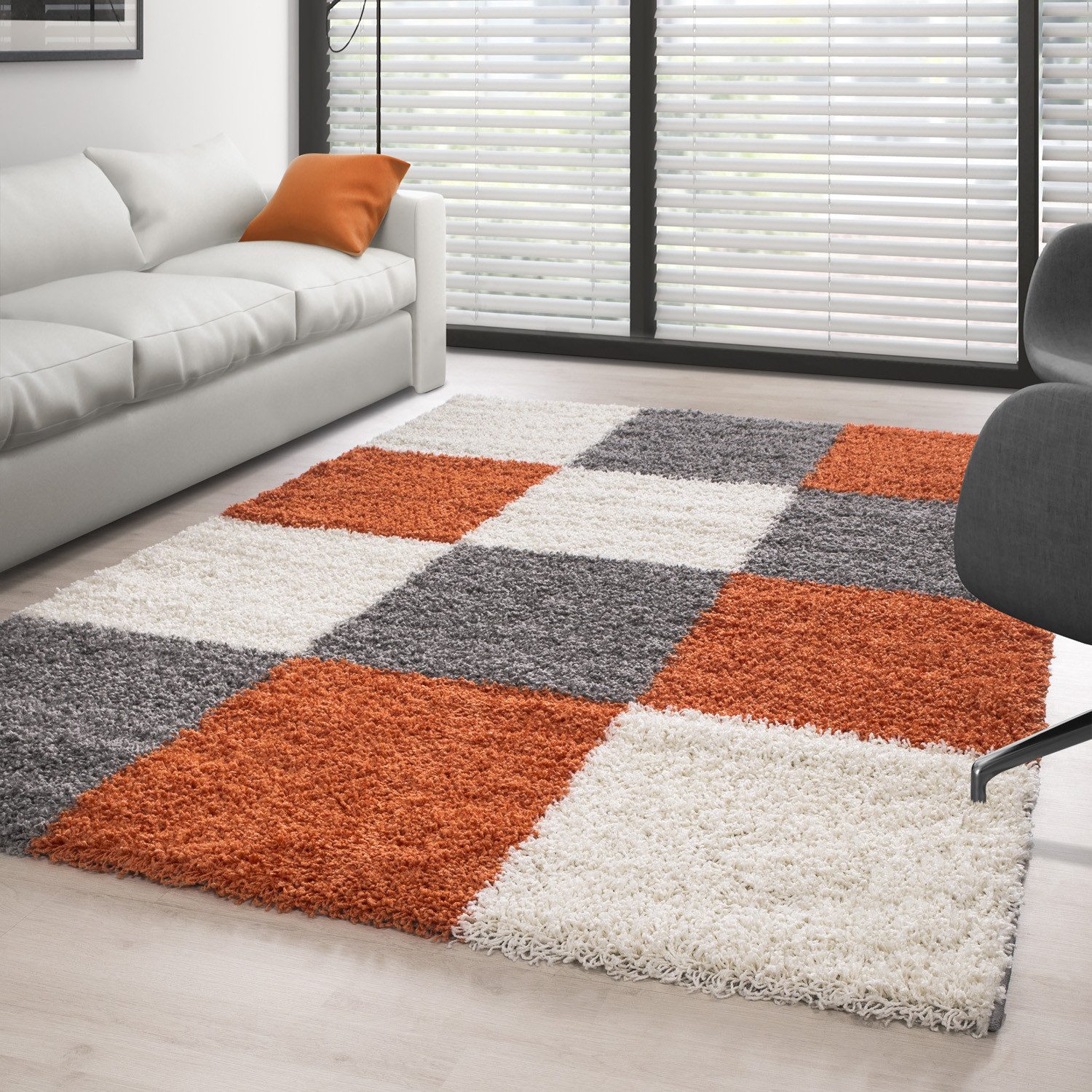 Carpettex Hochflor-Teppich Kariert Design, Läufer, Höhe: 30 mm, Teppich Wohnzimmer Kariert Design Modern verschidene farben und größen