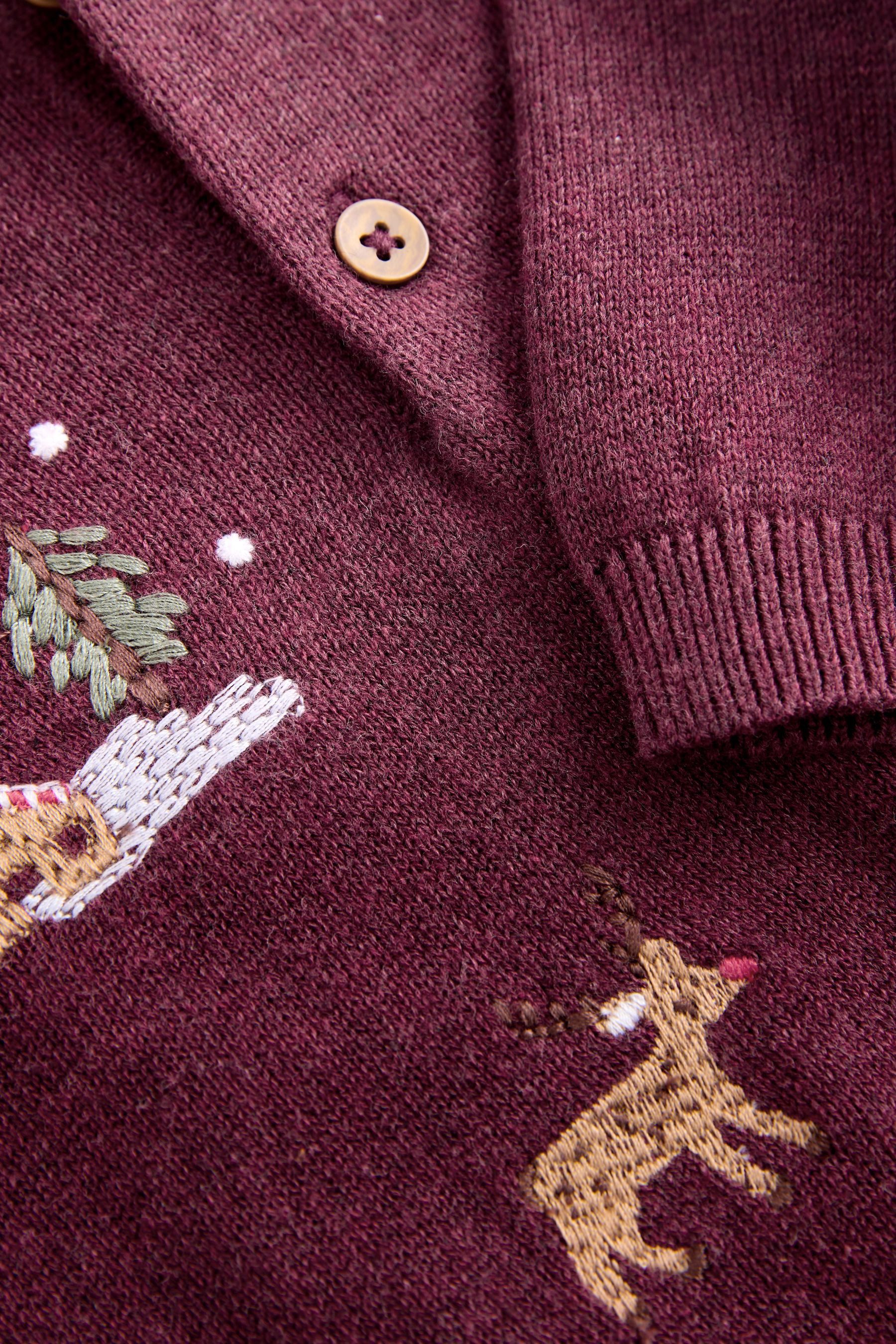 Next Polokragenpullover Strick-Poloshirt mit Weihnachtsstickerei (1-tlg)
