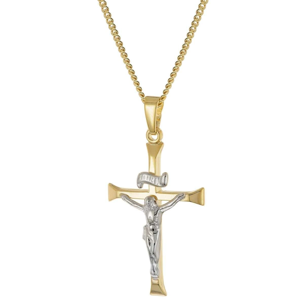 trendor Kreuzkette 28577, Kruzifix-Anhänger Gold 333/8K An Vergoldeter Silberkette