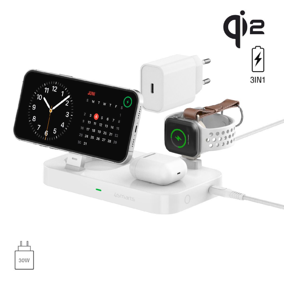 4smarts 4smarts Qi2 Ladestation Trident mit Charger für Ap Induktions-Ladegerät