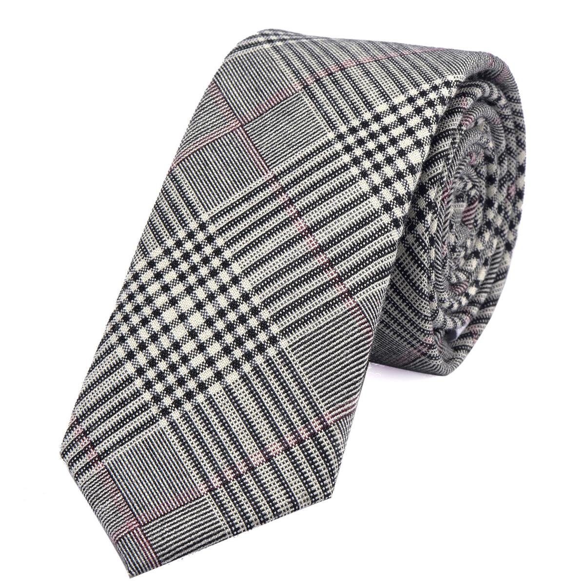 DonDon Krawatte Herren Krawatte 6 cm mit Karos oder Streifen (Packung, 1-St., 1x Krawatte) Baumwolle, kariert oder gestreift, für Büro oder festliche Veranstaltungen grau-schwarz kariert