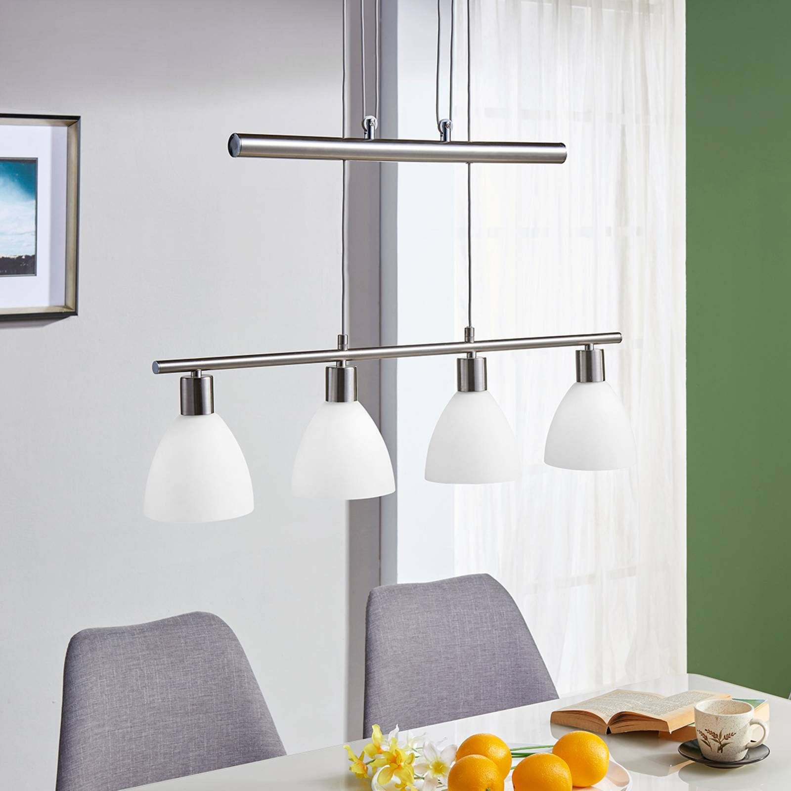 Lindby Hängeleuchte Simeon, Glas Alu IP20, 4 x 40 W