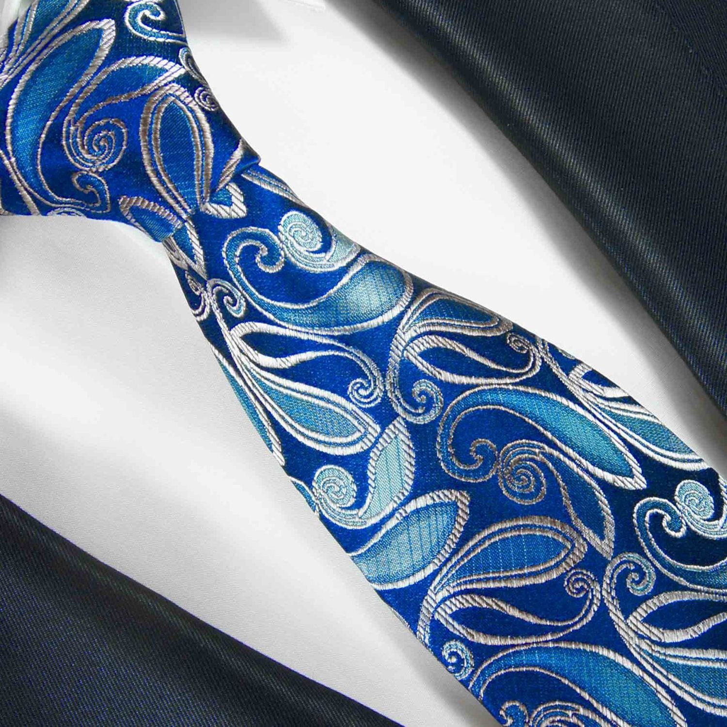 modern 100% paisley Herren 2120 Krawatte Designer bluesteel (6cm), Paul Schlips blau Malone Seidenkrawatte Schmal Seide