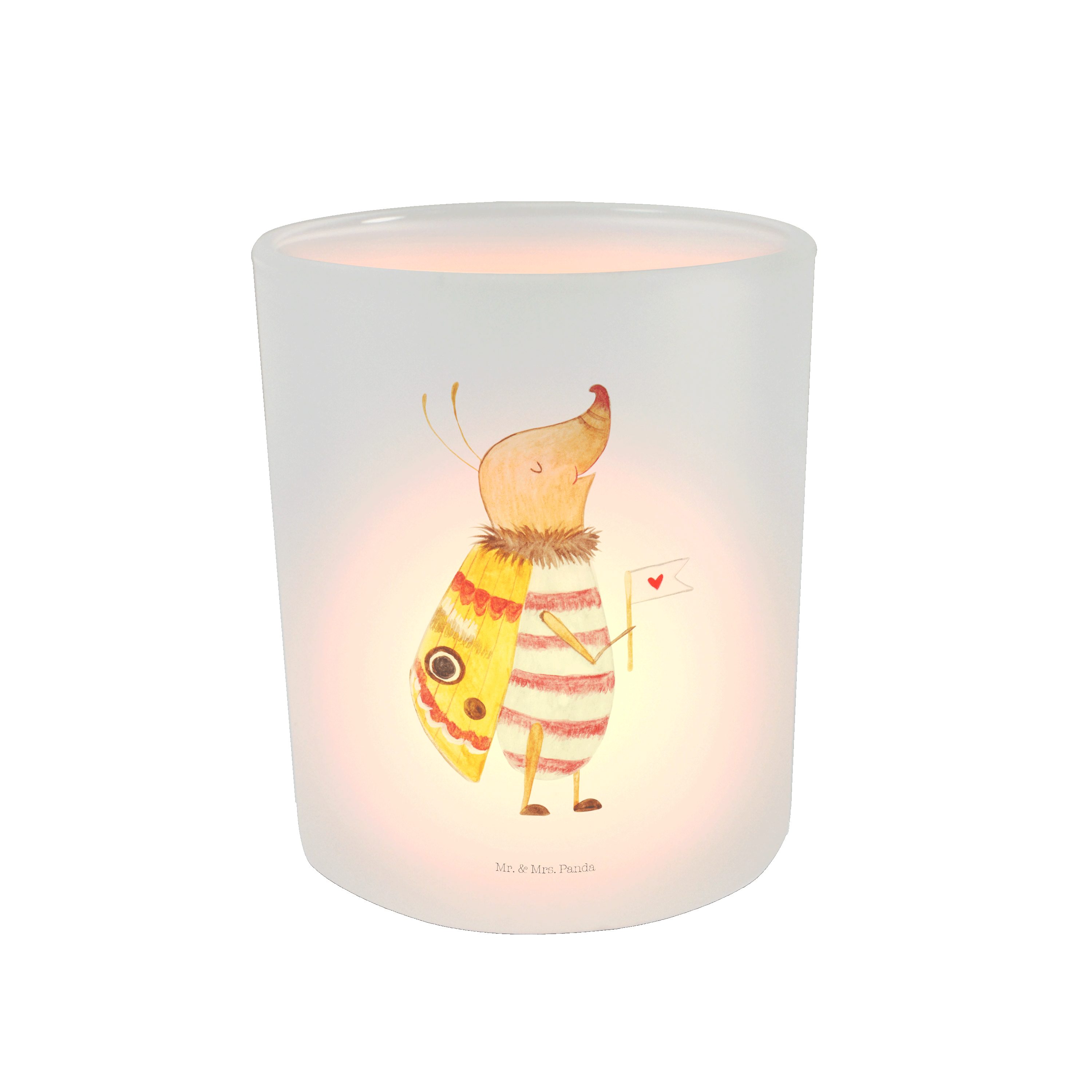 Mr. & Mrs. Panda Windlicht Nachtfalter mit Fähnchen - Transparent - Geschenk, Windlicht Glas, lu (1 St)