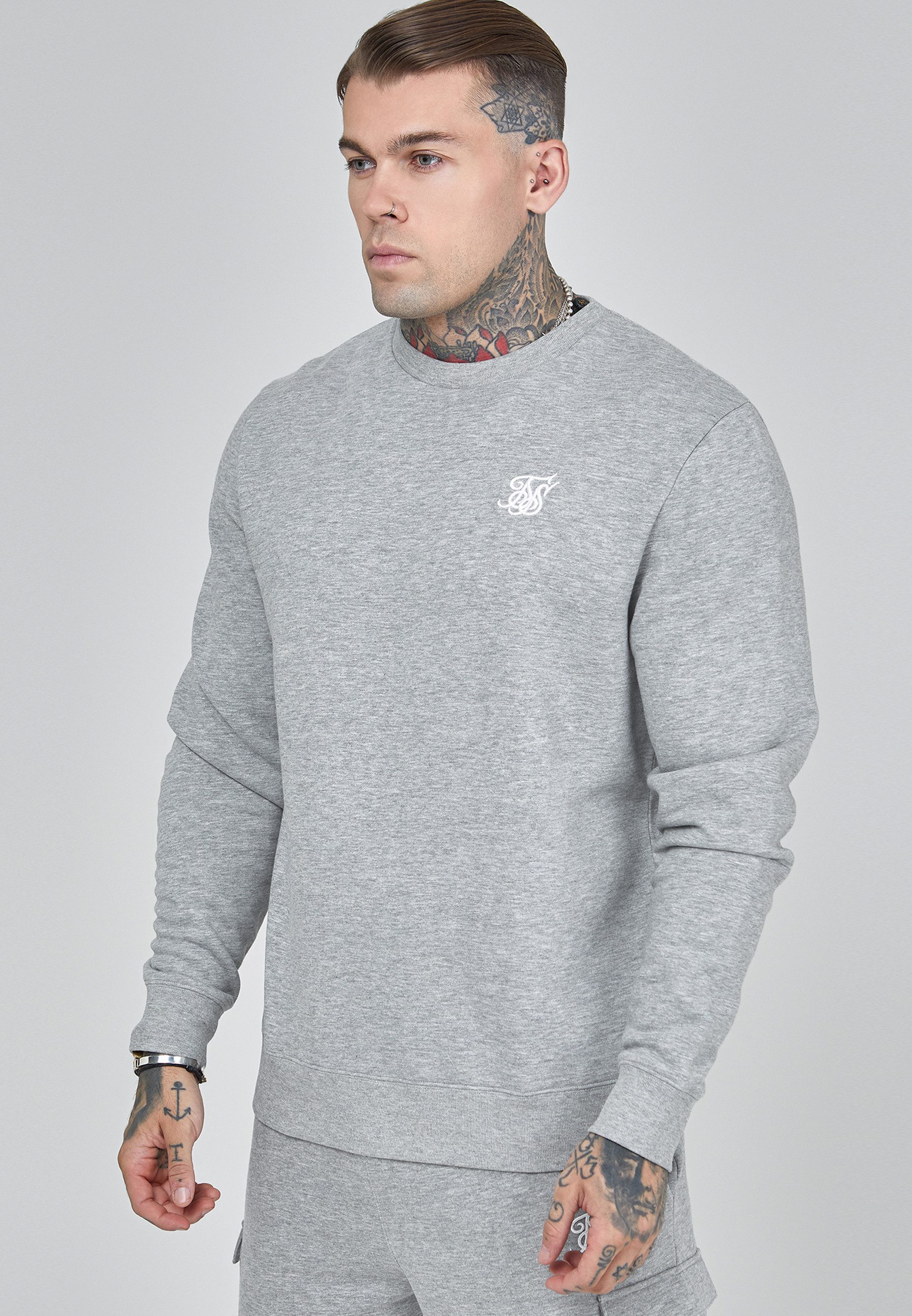 Siksilk Sweater SikSilk Herren Grau Marl Essentials Pullover günstig online kaufen
