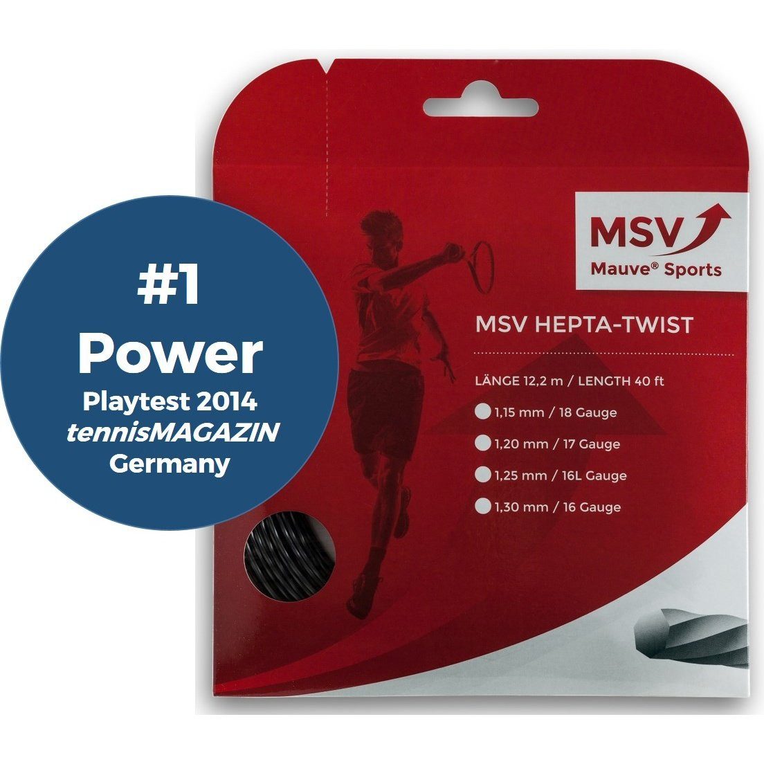 MSV Tennissaite Hepta Twist (Haltbarkeit+Spin) anthrazit 12m Set, Saitendicke: 1.20