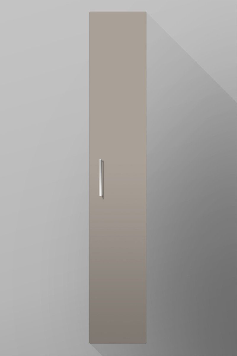 badselekt Hochschrank Badezimmerschrank hoch wandhängend 1 5 180 cm breit mit und Chrom-Stangengriff 30 Steingrau mit Tür Einlegeböden (Matt) cm