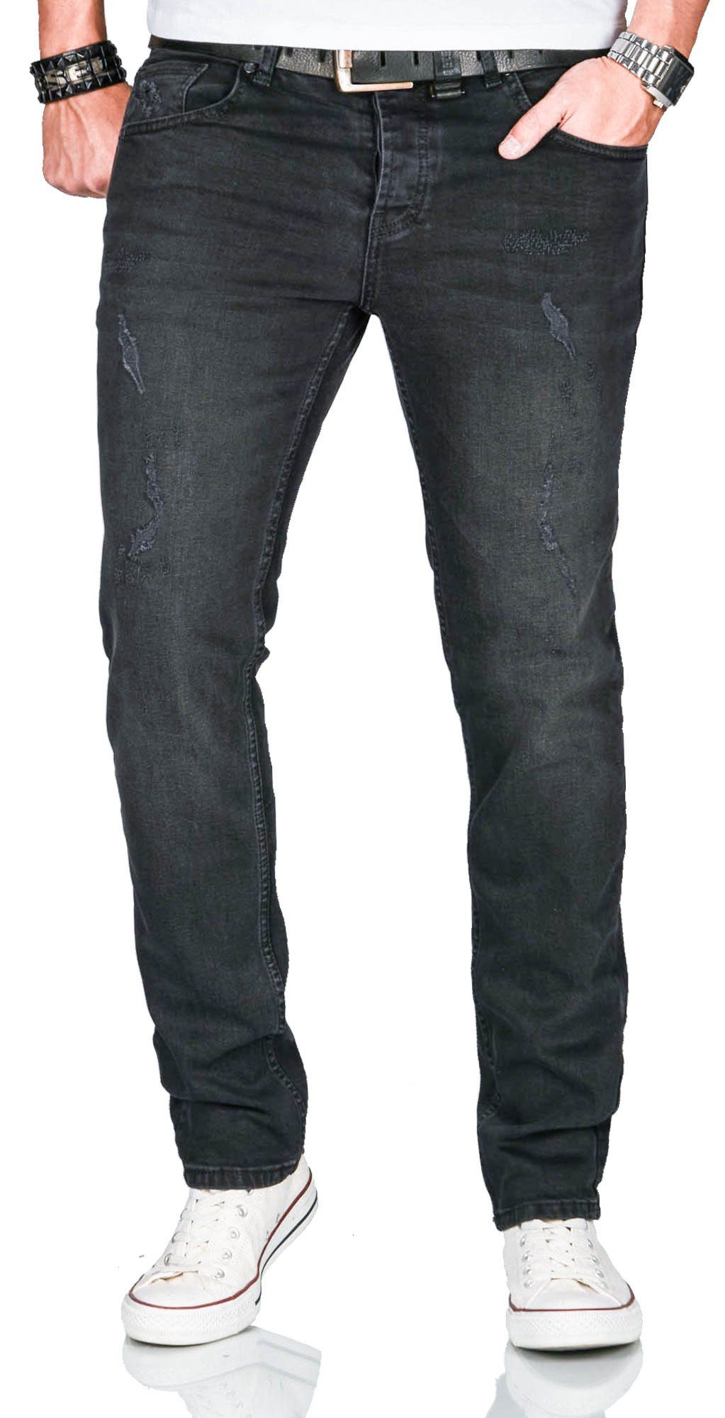 Alessandro Salvarini Slim-fit-Jeans ASCatania mit used look Effekt und mit 2% Elasthan AS-165 - Schwarz Used