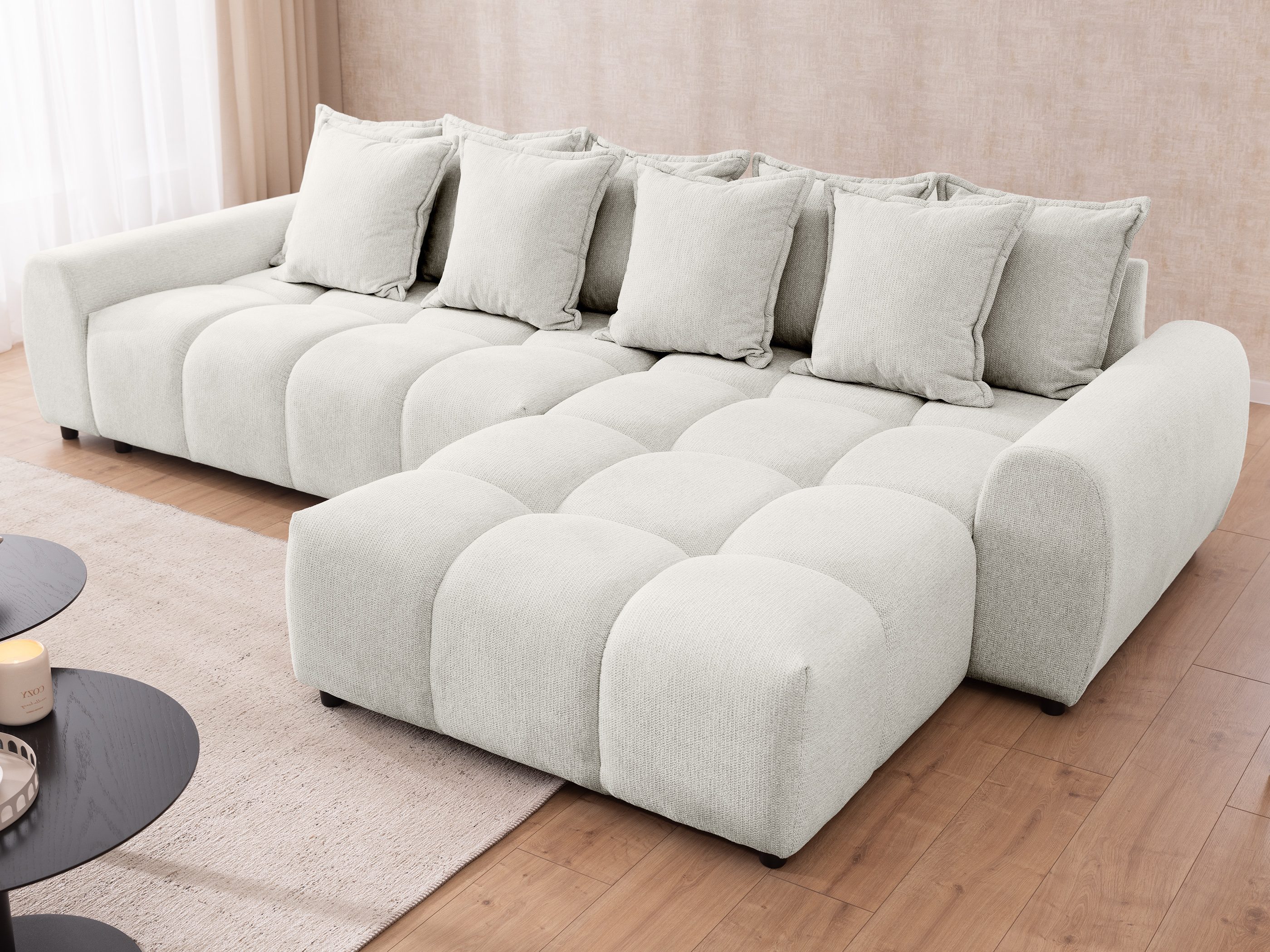 S-Style Möbel Ecksofa Bubble mit losen Rückenkissen und Sitzfläche in Bubble-Optik, aus Strukturstoff, mit Wellenfederung