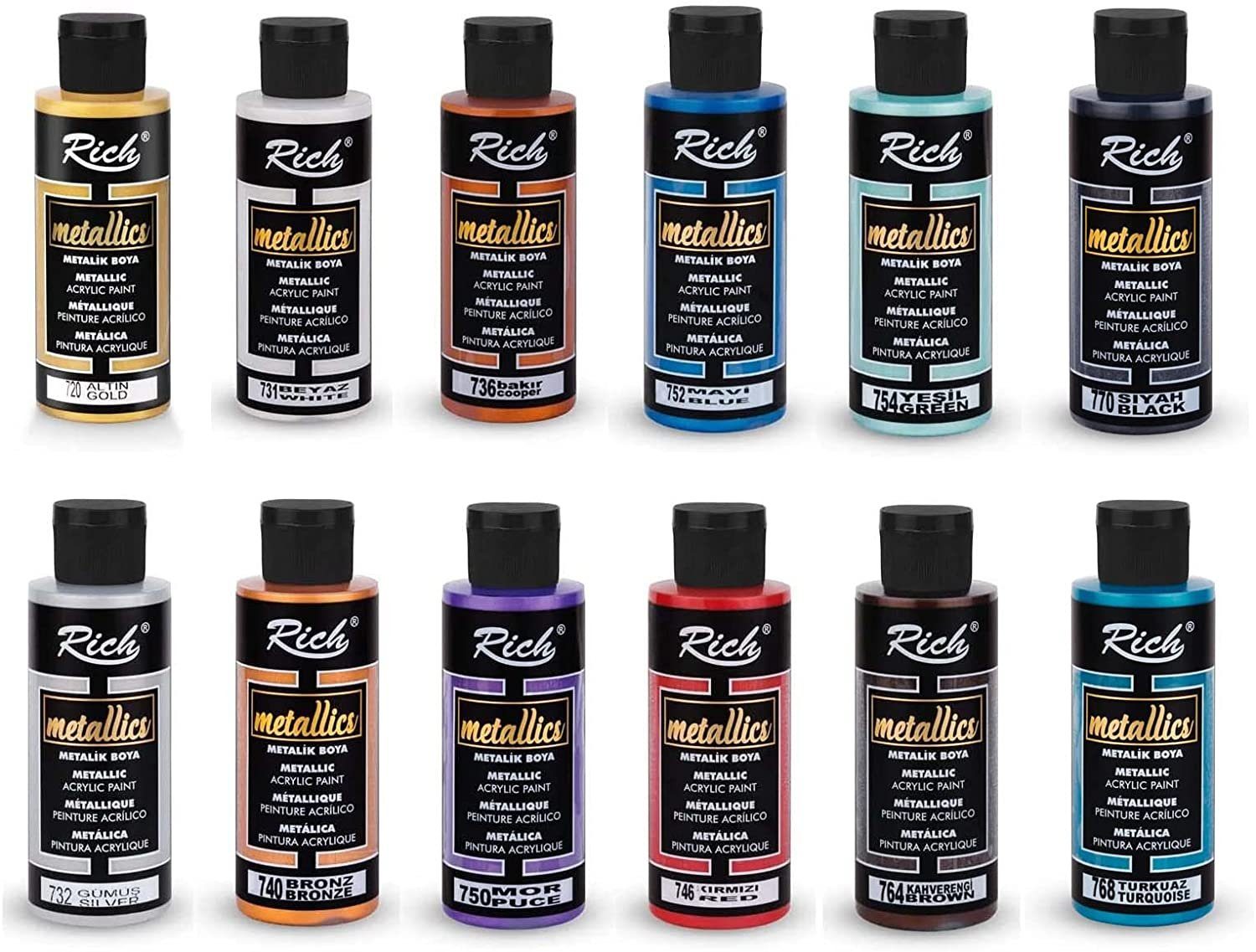 RICH Kreativset Rich Acrylfarben Metallic, 12 Metallic Farben Set in 120ml. - Gesättig, (12-tlg). Reduzierter Preis € 9,95. Unverbindliche Preisempfehlung € 59,99