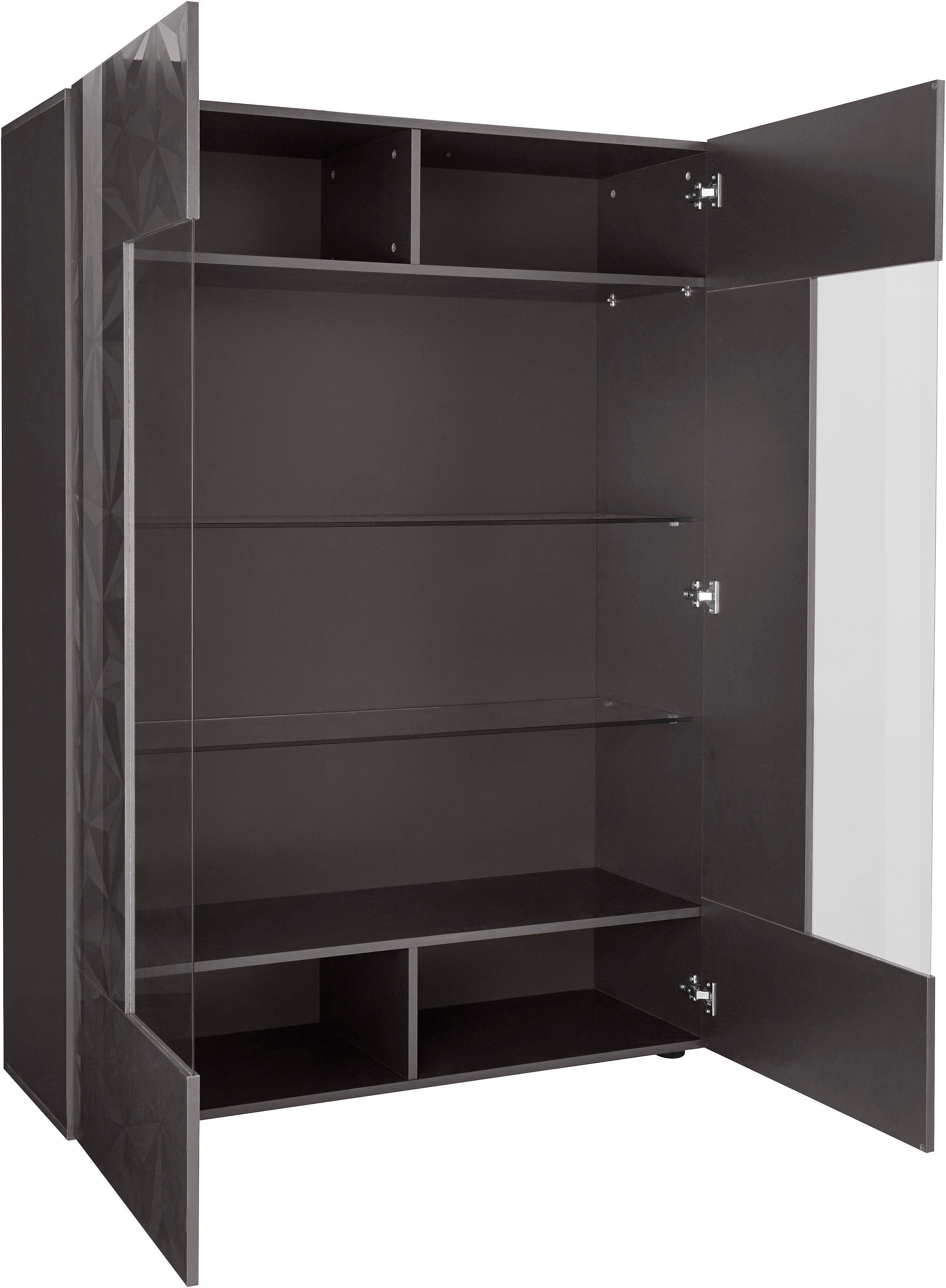 Home affaire Vitrine Prisma Höhe 166 cm, Breite 121 cm, Stauraumvitrine mit 2 Türen, Standvitrine - Front mit elegantem Siebdruck, grifflos, viel Stauraum