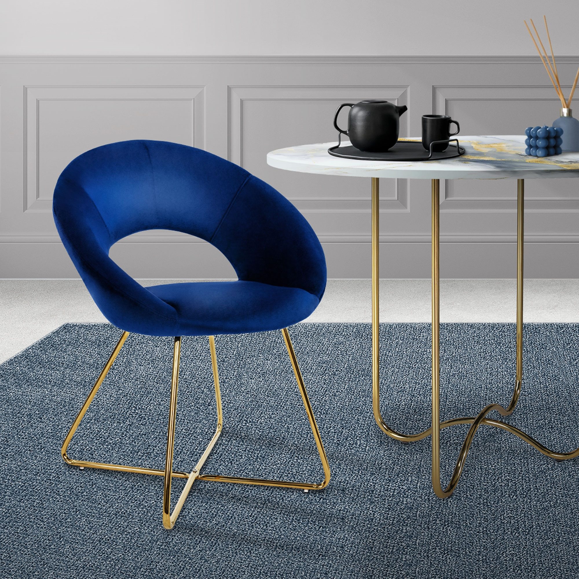 ML-DESIGN Stuhl Esszimmerstuhl aus Samt mit Metallbeine Ergonomische Sessel (1 St), Küchenstuhl Blau mit Gold Metallbeine 64cmx53cmx77cm
