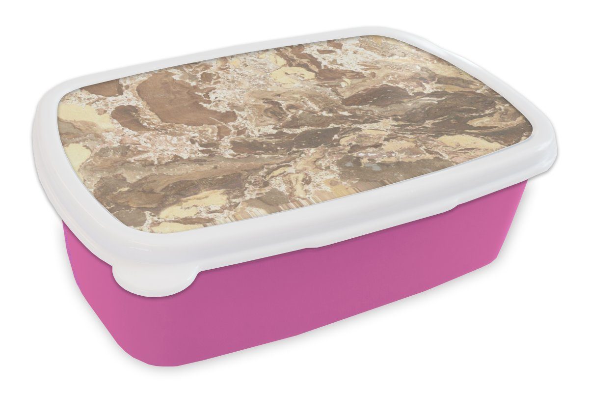 MuchoWow Lunchbox Granit - Gelb - Stein, Kunststoff, (2-tlg), Brotbox für Erwachsene, Brotdose Kinder, Snackbox, Mädchen, Kunststoff rosa