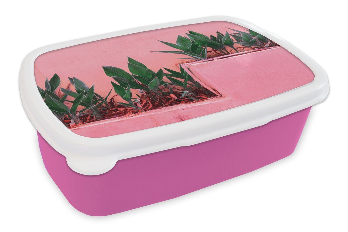 MuchoWow Lunchbox Pflanzen - Sommer - Farbe, Kunststoff, (2-tlg), Brotbox für Erwachsene, Brotdose Kinder, Snackbox, Mädchen, Kunststoff rosa