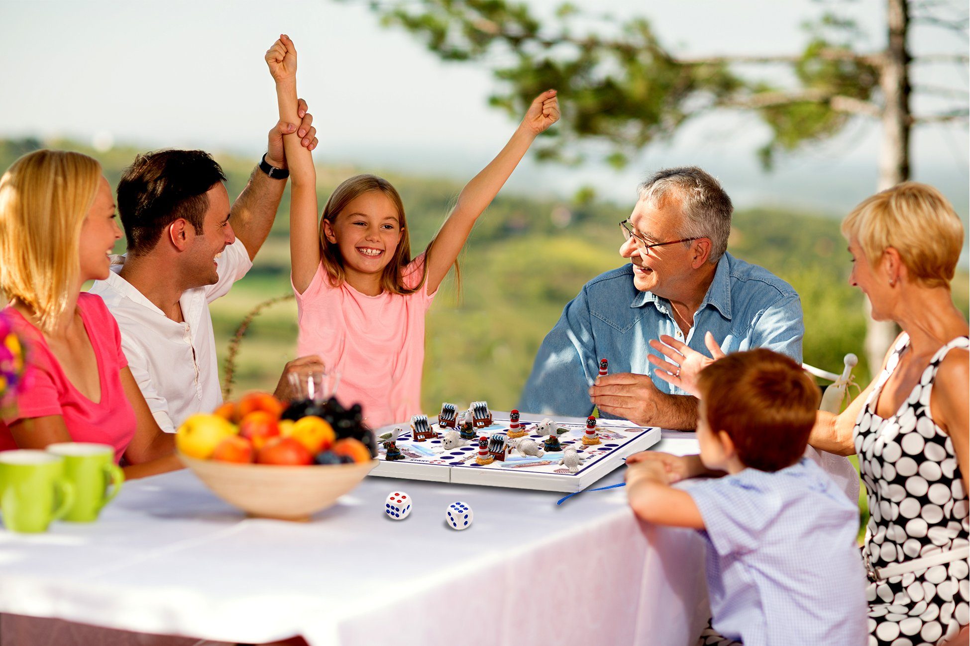 ELLUG Spiel Würfelspiel Brettspiel Küstendesign maritim Leuchtturm Strandkorb, zusammenklappbar