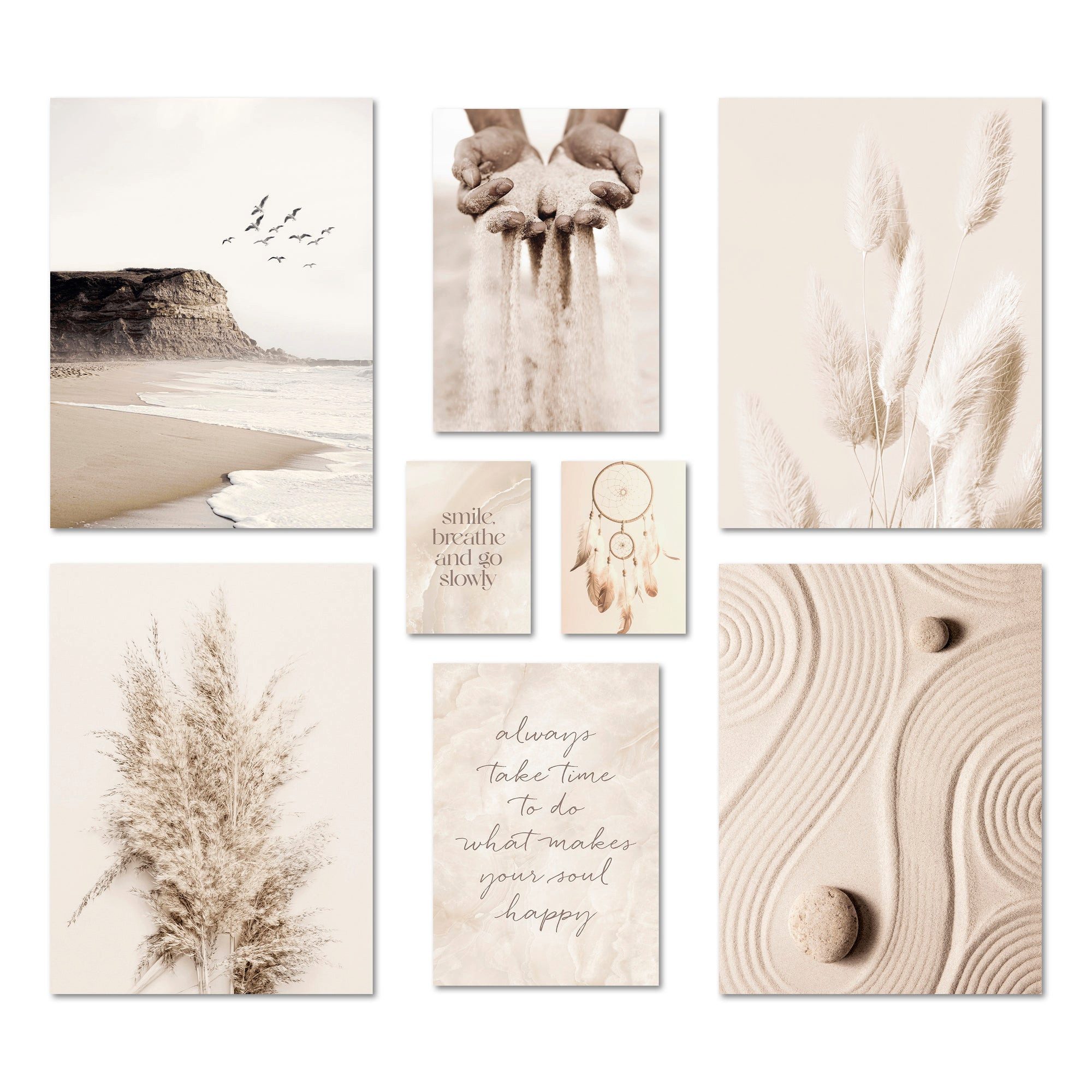 Bilder-Collage Poster Set - BEIGE DREAMS I Boho Deko Wandbilder Pampasgras