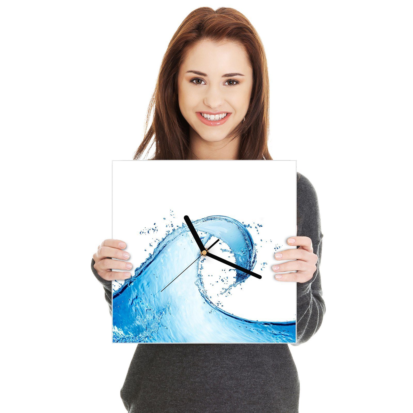 x Größe Wandkunst Wasserwelle Blaue 30 Wanduhr mit Glasuhr cm Wanduhr 30 Primedeco Motiv