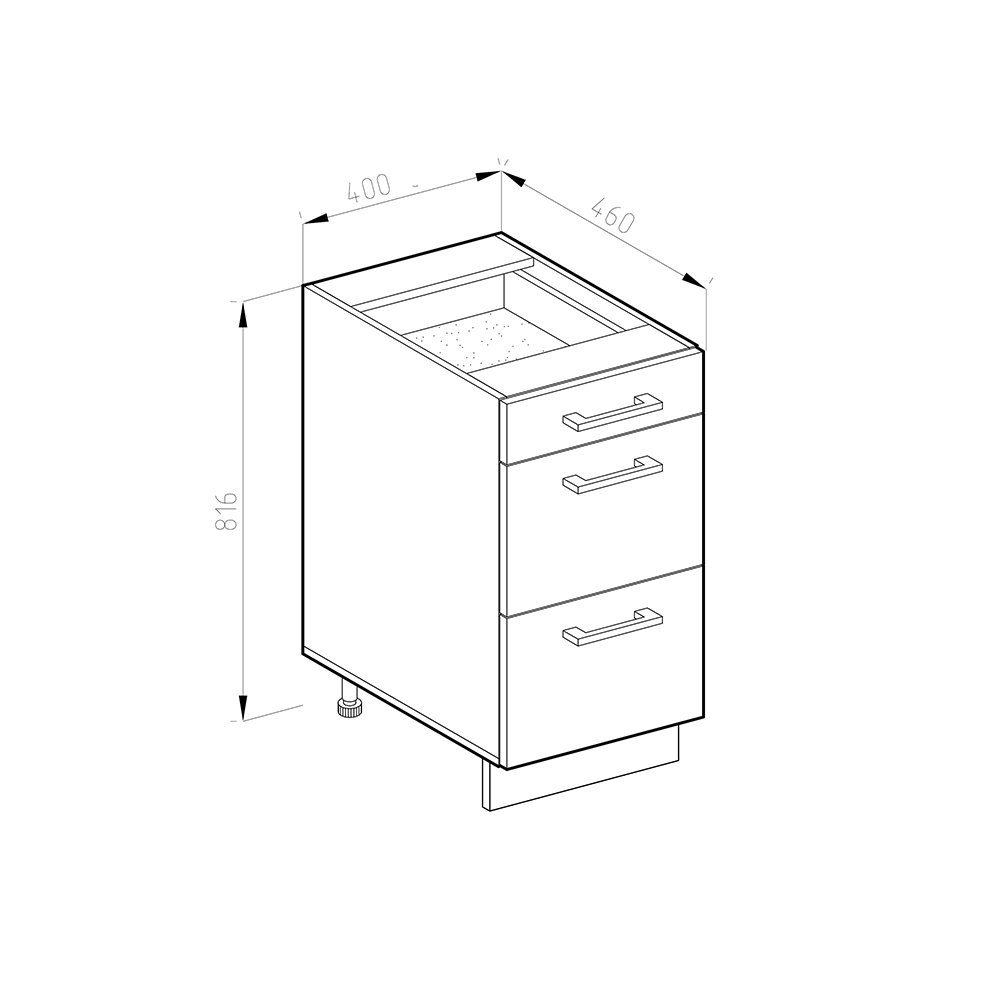 Vicco Unterschrank R-Line Goldkraft Eiche/Anthrazit 40cm, Schubladen, ohne Arbeitsplatte (1-St) – Bild 2 von 5