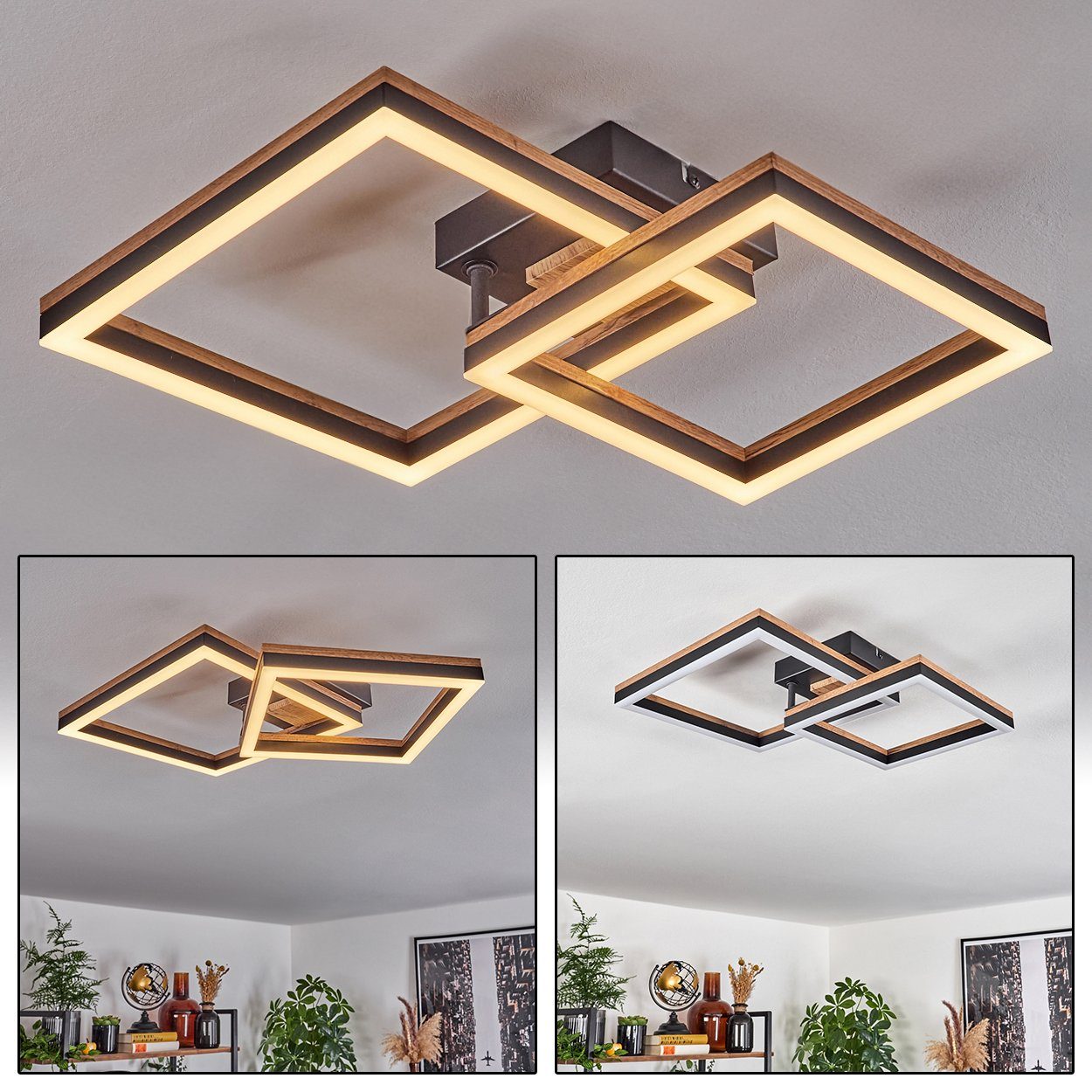 hofstein Deckenleuchte Deckenlampe aus Metall/MDF/Kunststoff in Schwarz/Holzoptik/Weiß, LED wechselbar, 3000 Kelvin, verstellbare Leuchte Länge max. 38, 18 Watt, 2100 Lumen, 3000 Kelvin