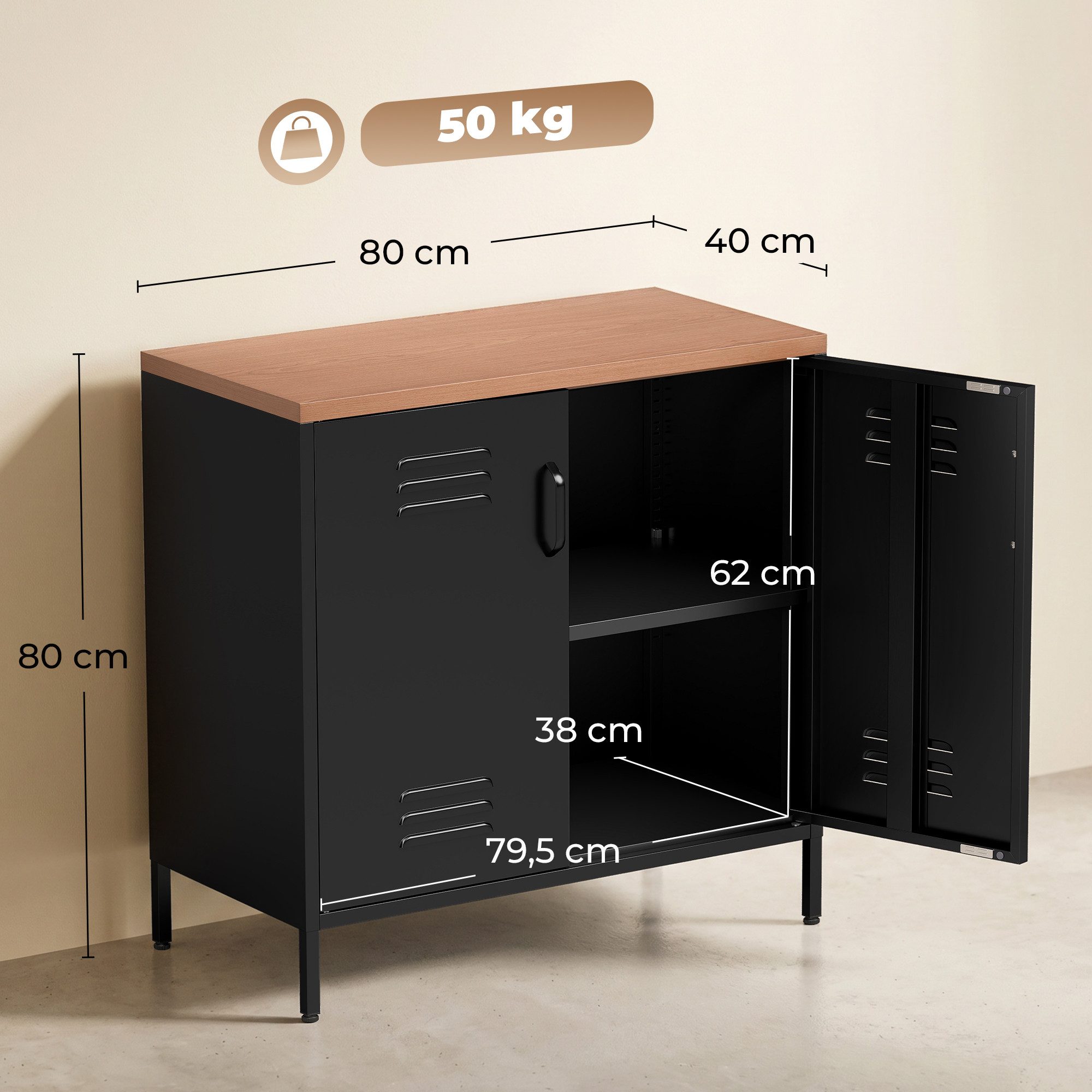 HOMCOM Sideboard Industrieller Aktenschrank mit 2 Türen (Set, 1 St., 1), verstellbarer Einlegeboden, 12 cm Bodenfreiheit