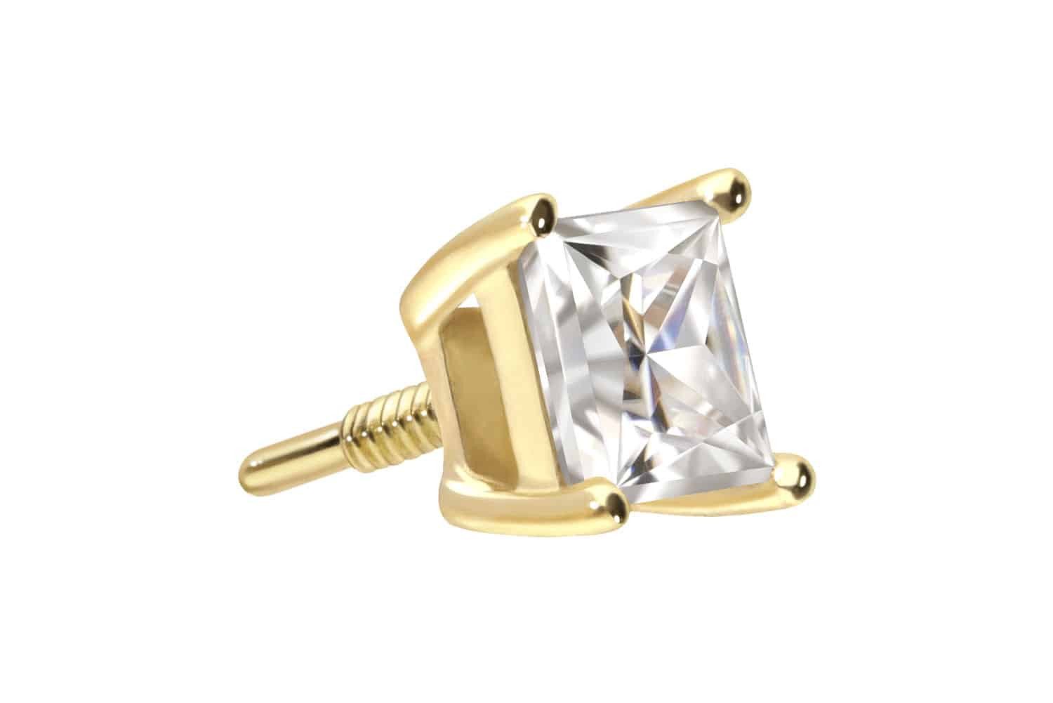 Piercing-Set 14 Karat Gold Schraubaufsatz mit Außengewinde MOISSANIT-QUADRAT