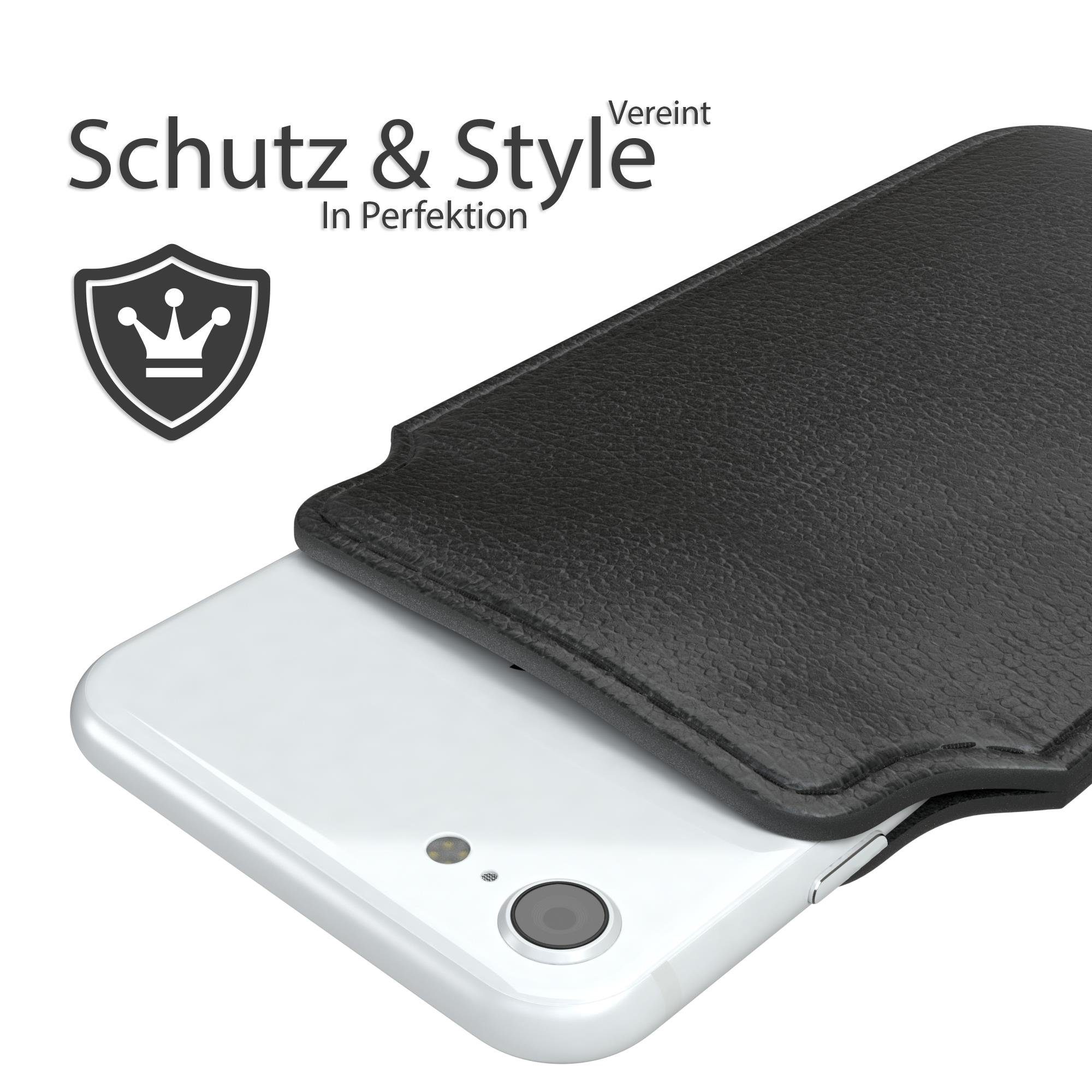 EAZY CASE Handyhülle Universal Pull-Out Case M max. 6,8-13,8 cm, Tasche Pull Out Case Kartenfach Etui Vintage Look Klapptasche Schwarz